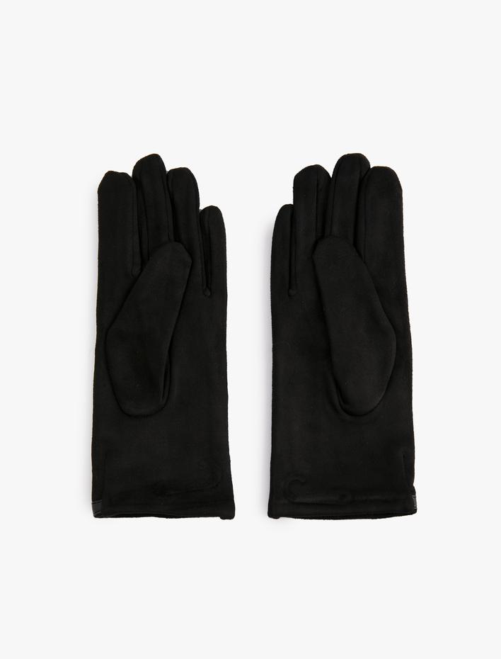 Kadın Süet Görünümlü Eldiven Kuşak Detaylı