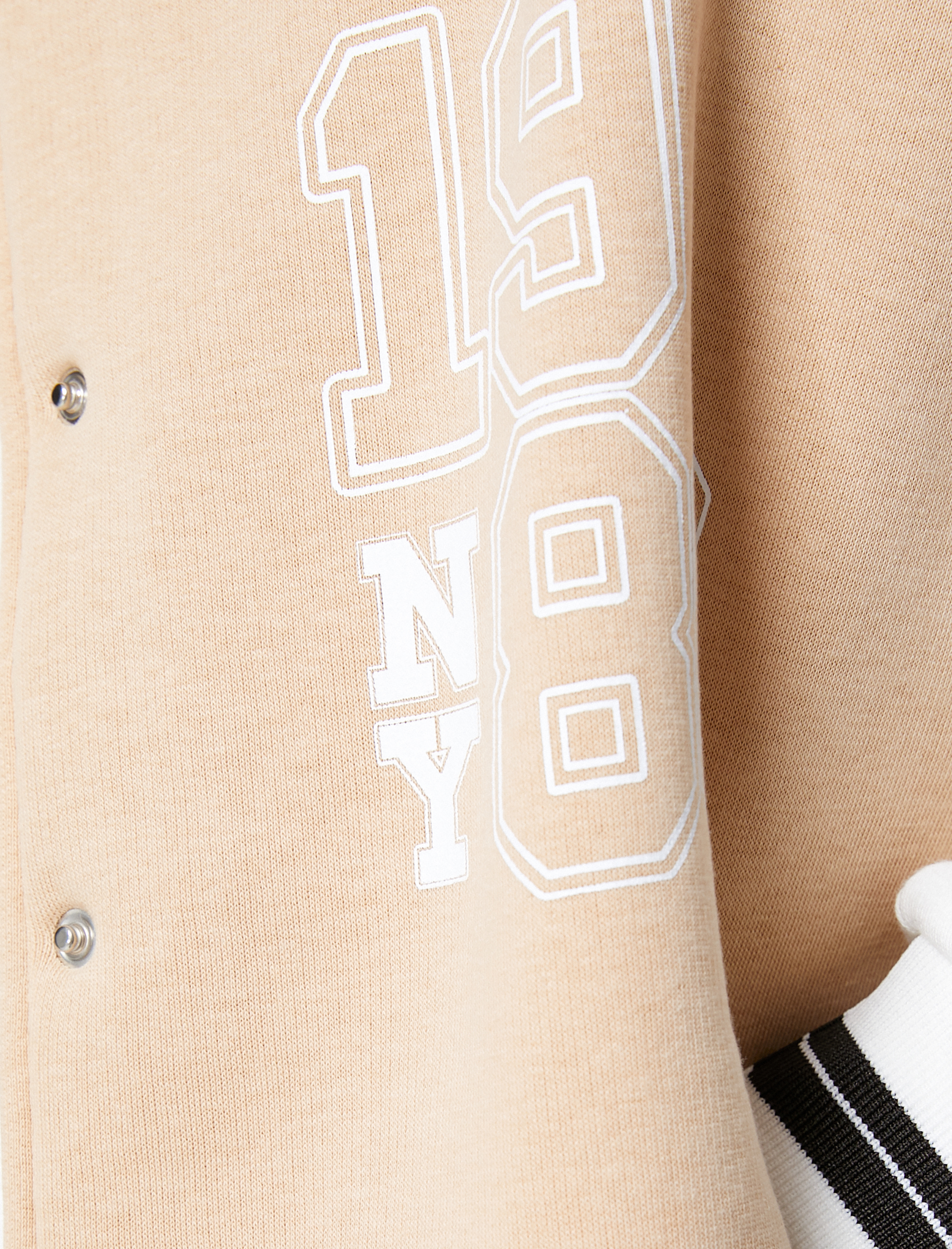   Şardonlu Kolej Ceket Bomber Yaka Baskılı Çıtçıt Düğmeli Cep Detaylı