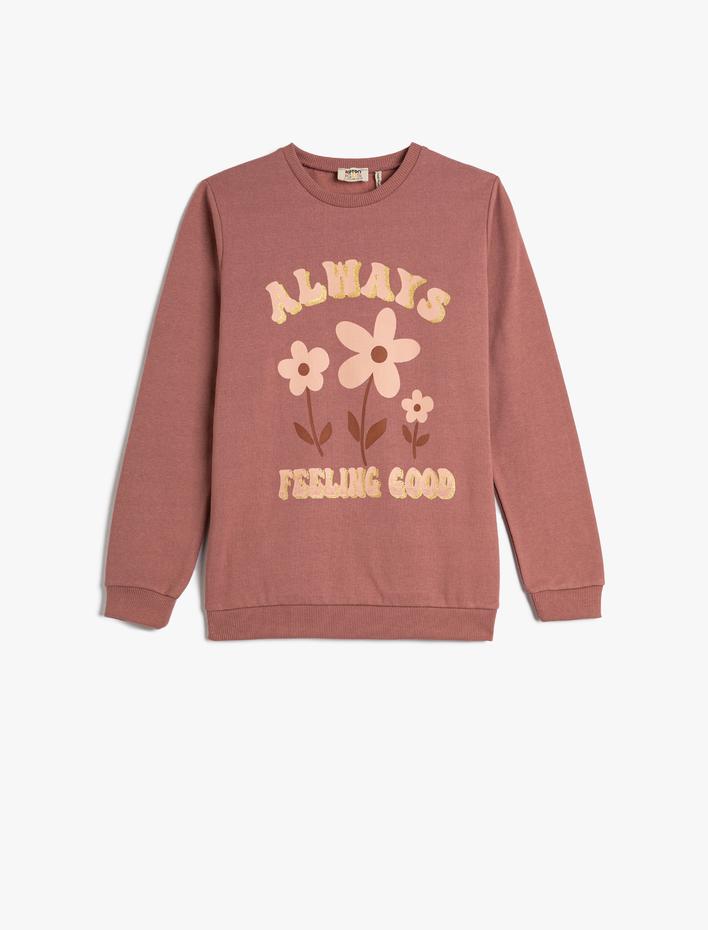 Kız Çocuk Sweatshirt Şardonlu Bisiklet Yaka Uzun Kollu Baskılı