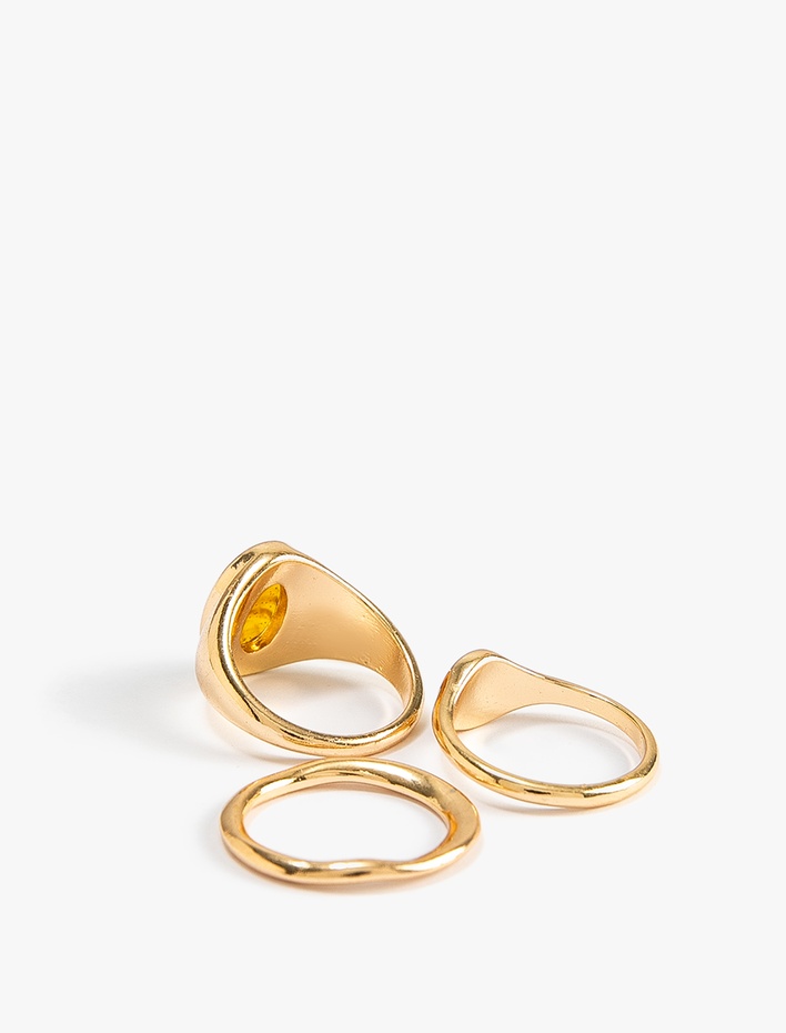 Kadın Serçe Parmağı Yüzük Seti 3'lü Metal Taşlı