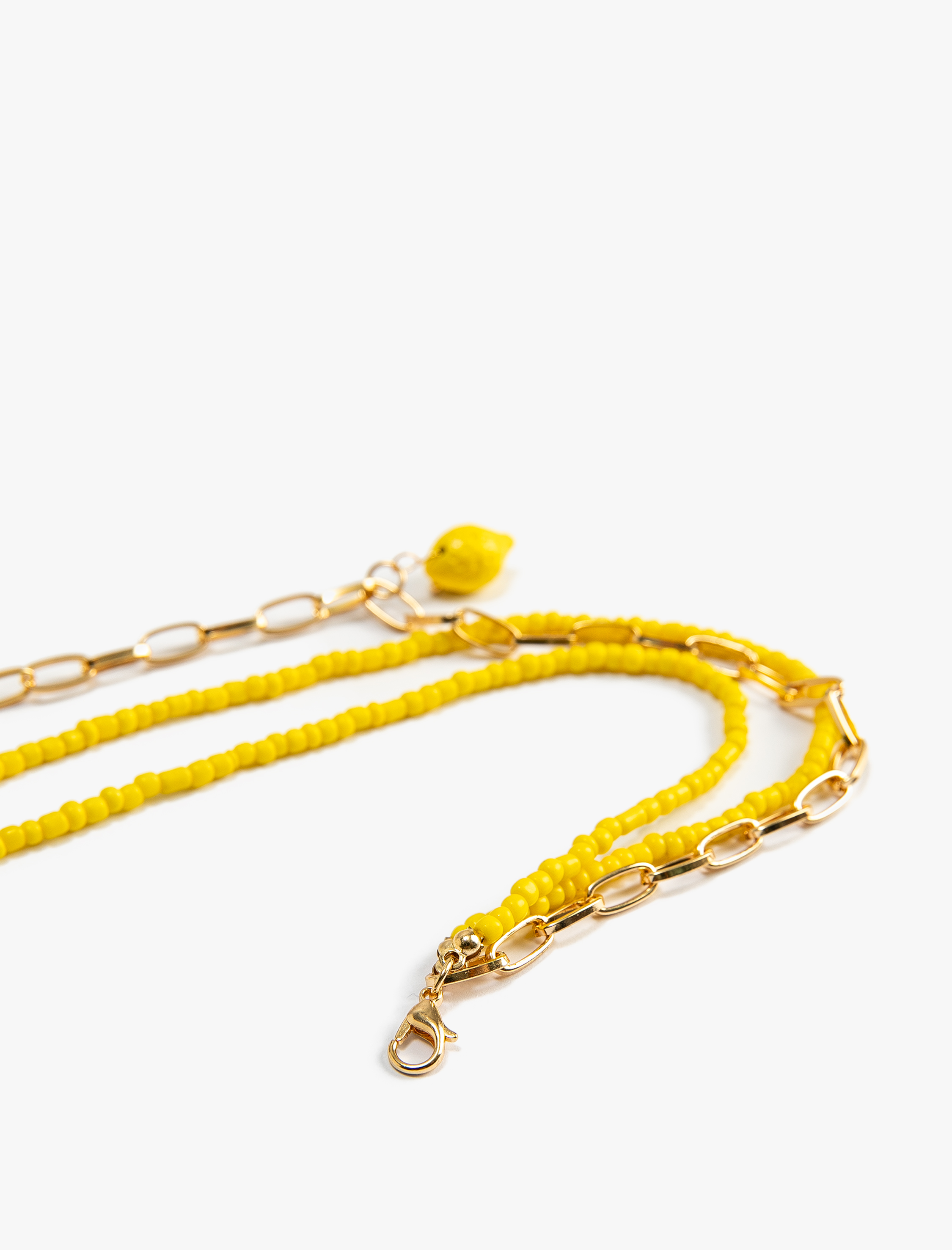  Kadın Kolye Zincir Katlı Limon Charmlı Boncuklu
