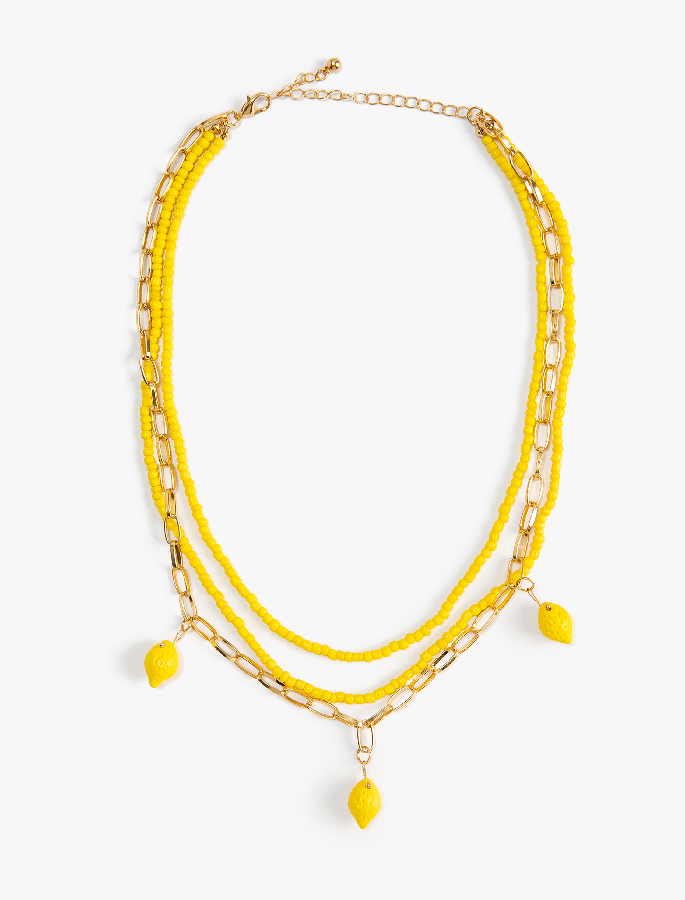  Kadın Kolye Zincir Katlı Limon Charmlı Boncuklu