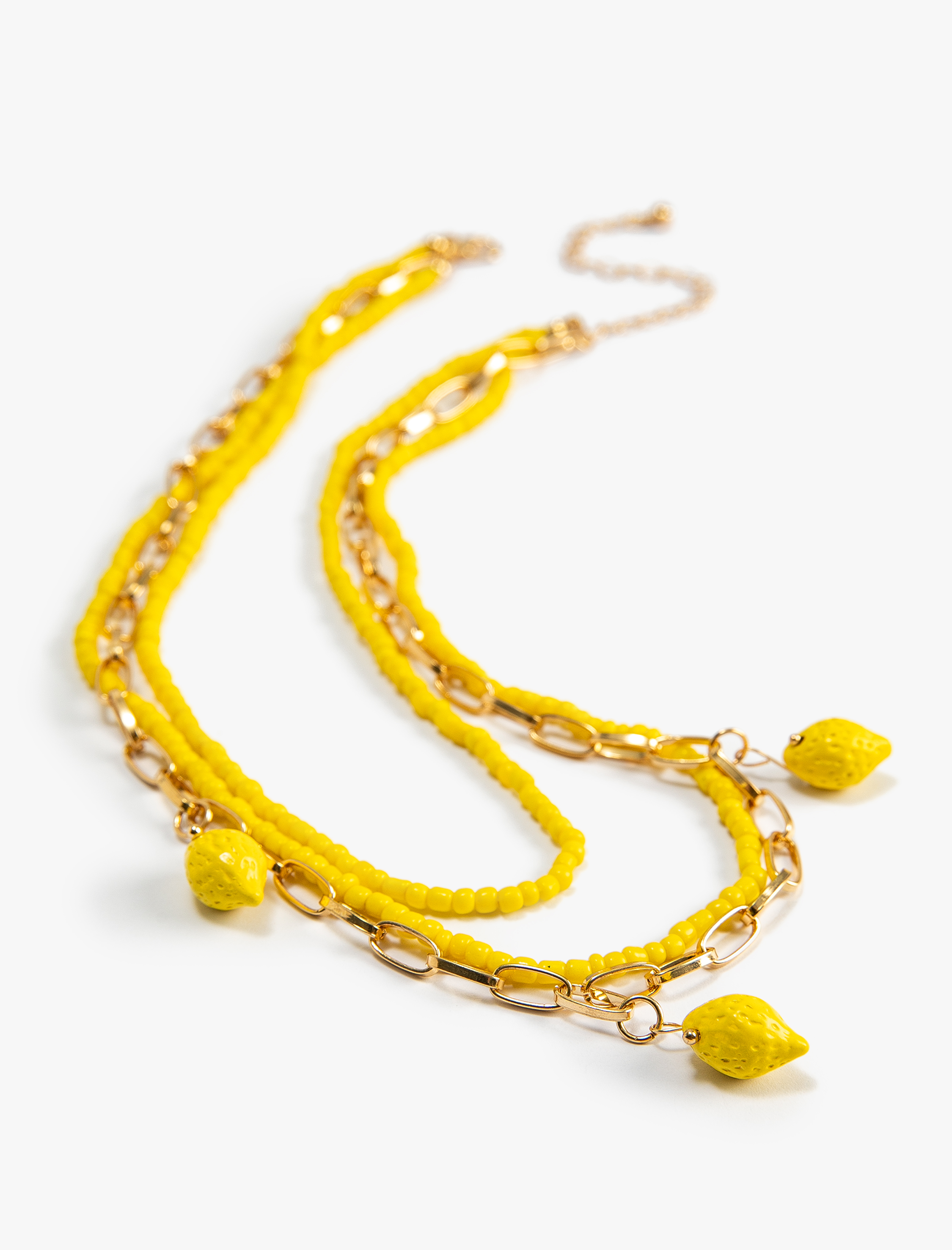  Kadın Kolye Zincir Katlı Limon Charmlı Boncuklu