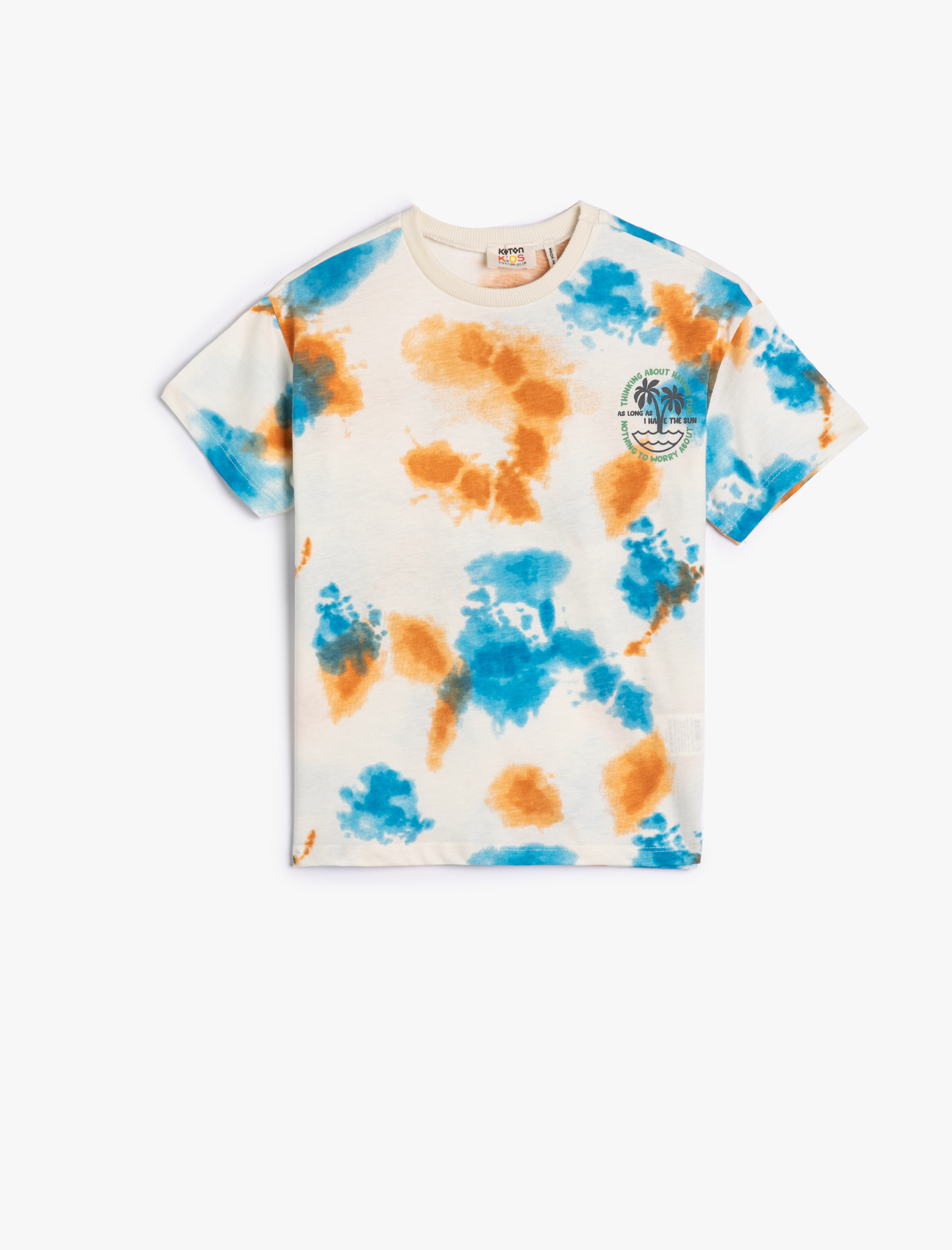  Erkek Çocuk Oversize Tişört Batik Desenli Arkası Palmiye Baskılı Kısa Kollu Pamuklu