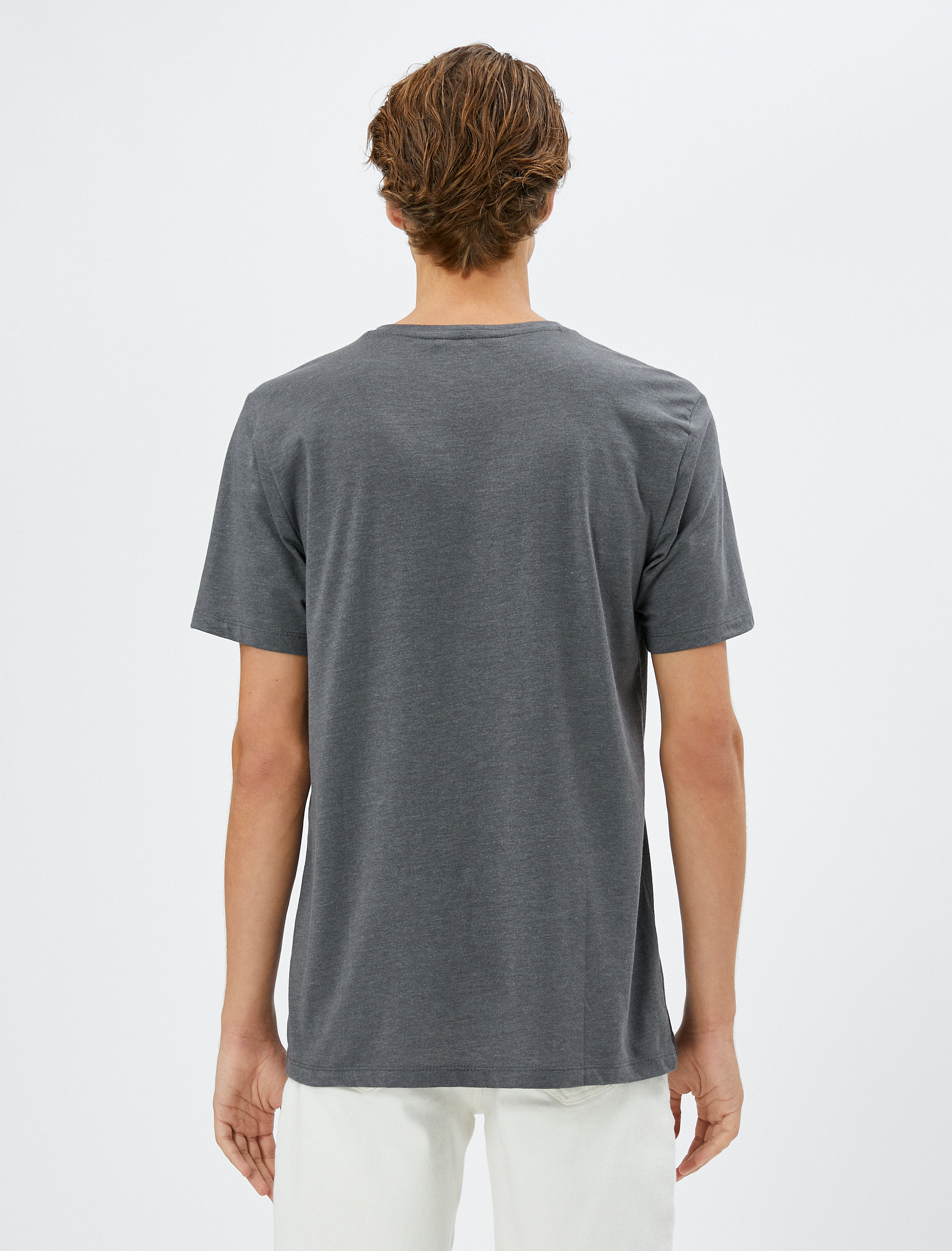   V Yaka Tişört Basic Kısa Kollu Pamuklu