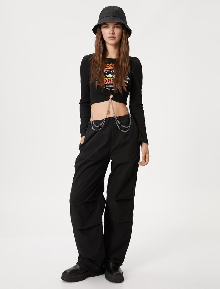  Paraşüt Pantolon Cep Detaylı Lastikli Stoperli Pamuklu