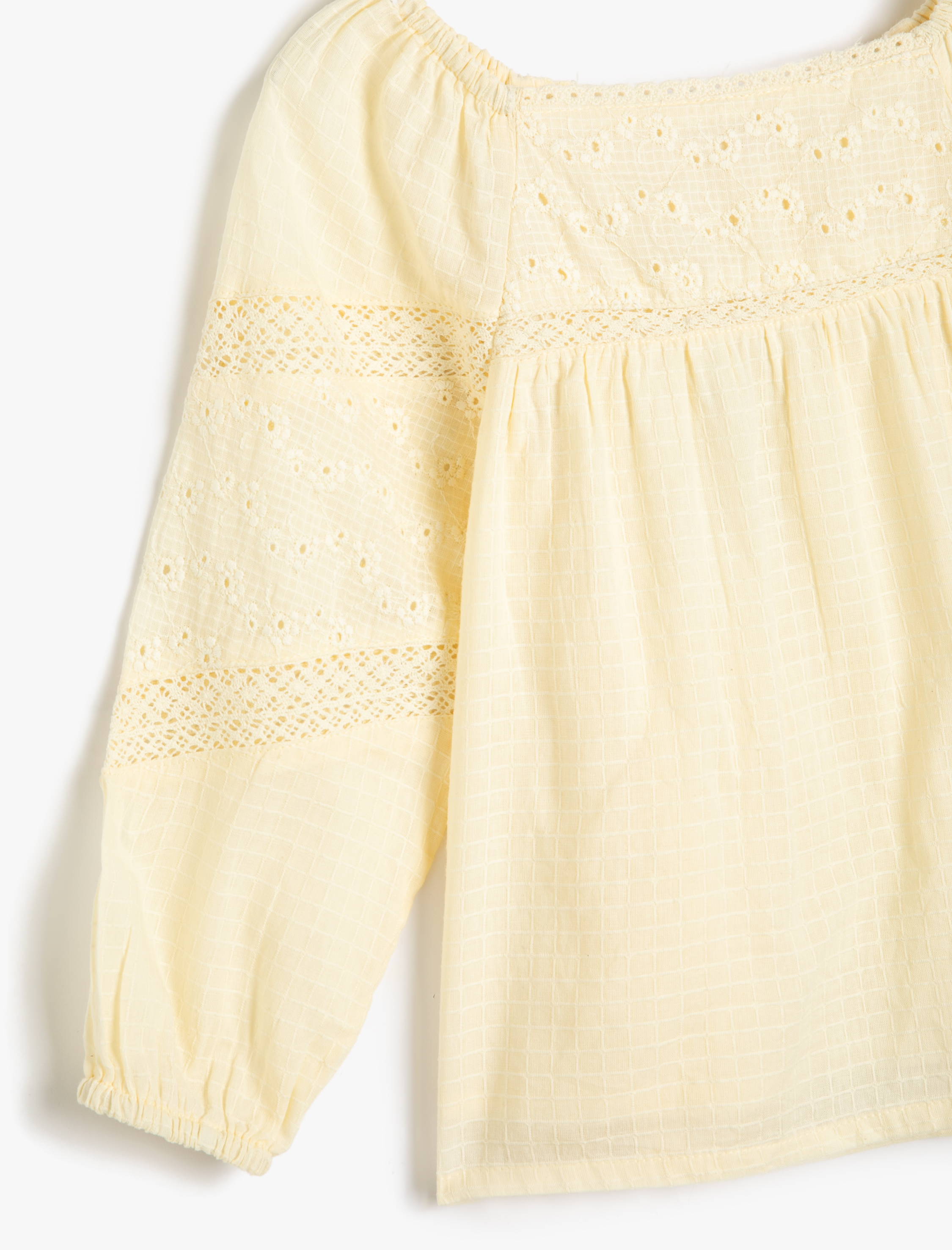  Kız Çocuk Bluz Uzun Kollu Çiçek İşlemeli Brodeli Manşetleri Lastikli Pamuklu