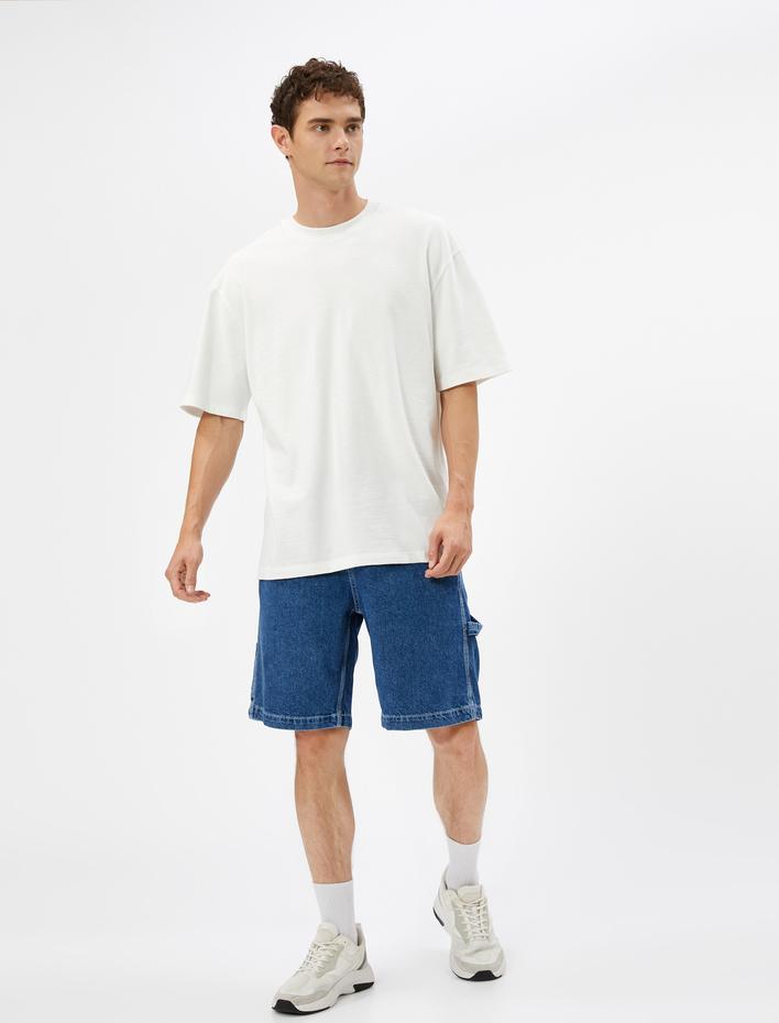  Kot Şort Bermuda Kargo Cepli Düğme Detaylı