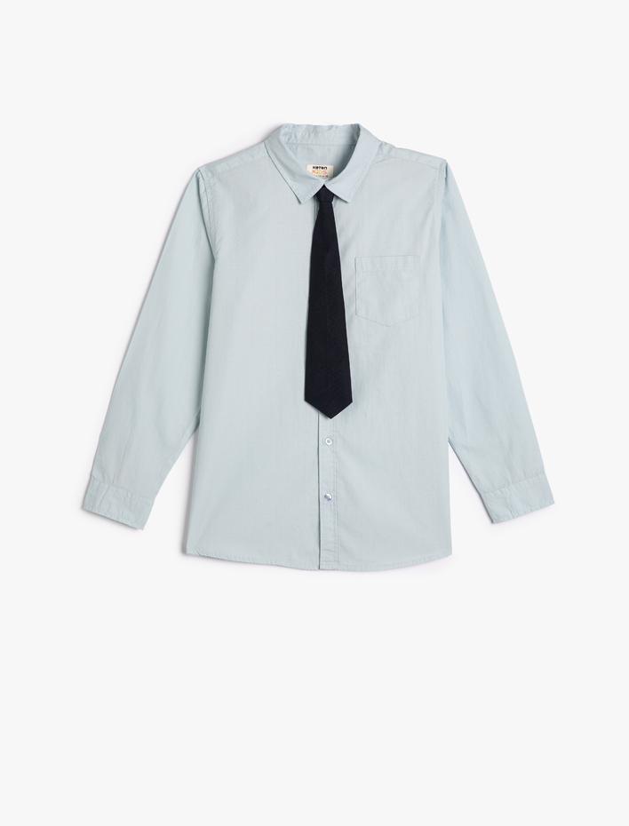 Erkek Çocuk Gömlek Kravat Detaylı Uzun Kollu Pamuklu Klasik Yaka