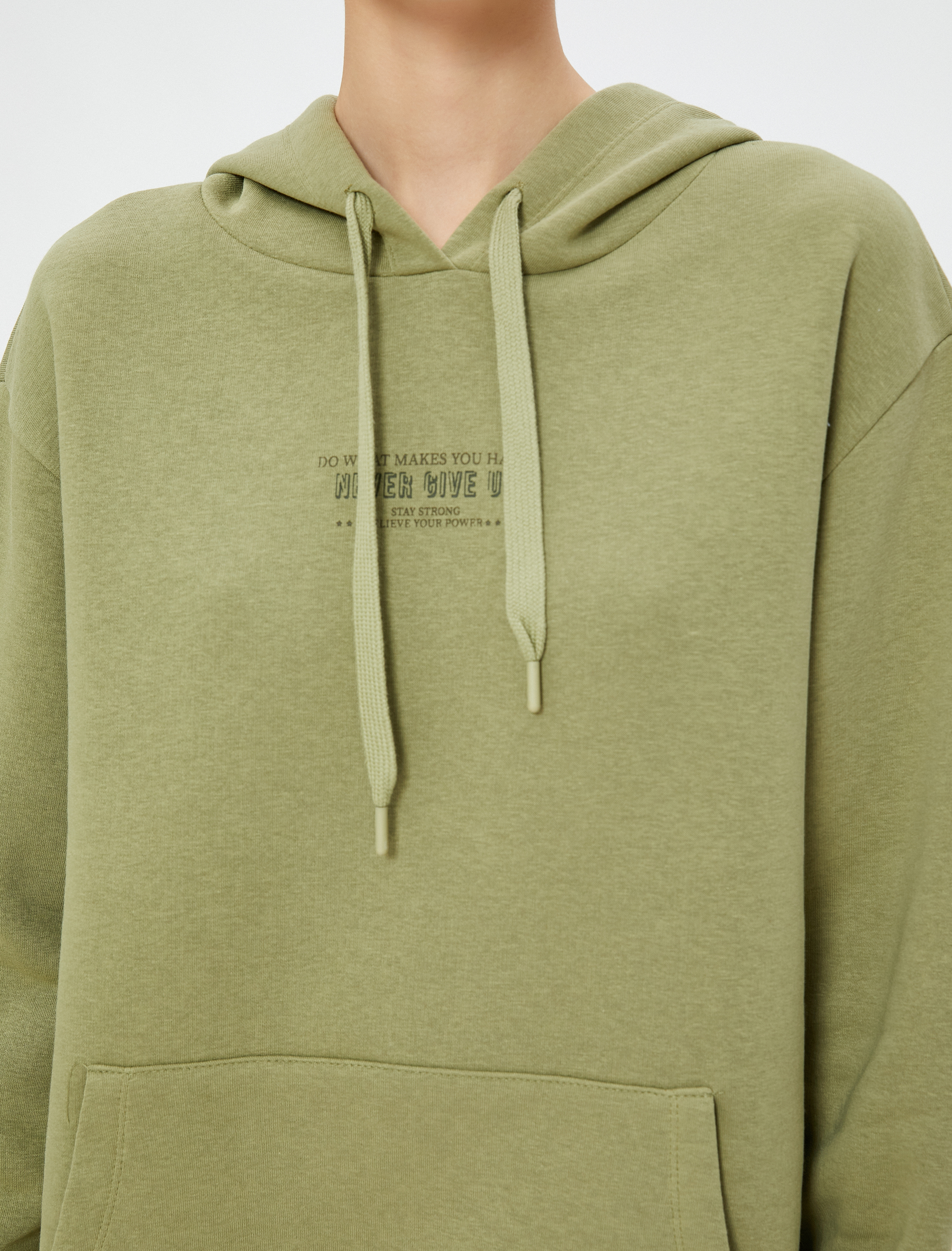   Şardonlu Kapüşonlu Sweatshirt Slogan İşlemeli Rahat Kesim Kanguru Cepli