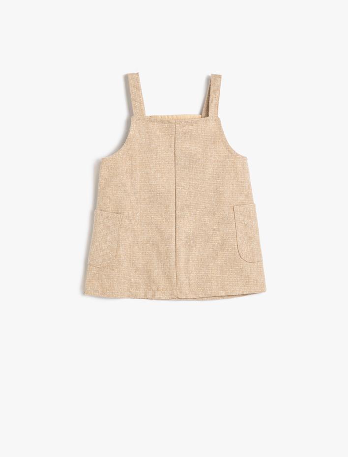 Kız Bebek Salopet Elbise Cep Detaylı İşlemeli