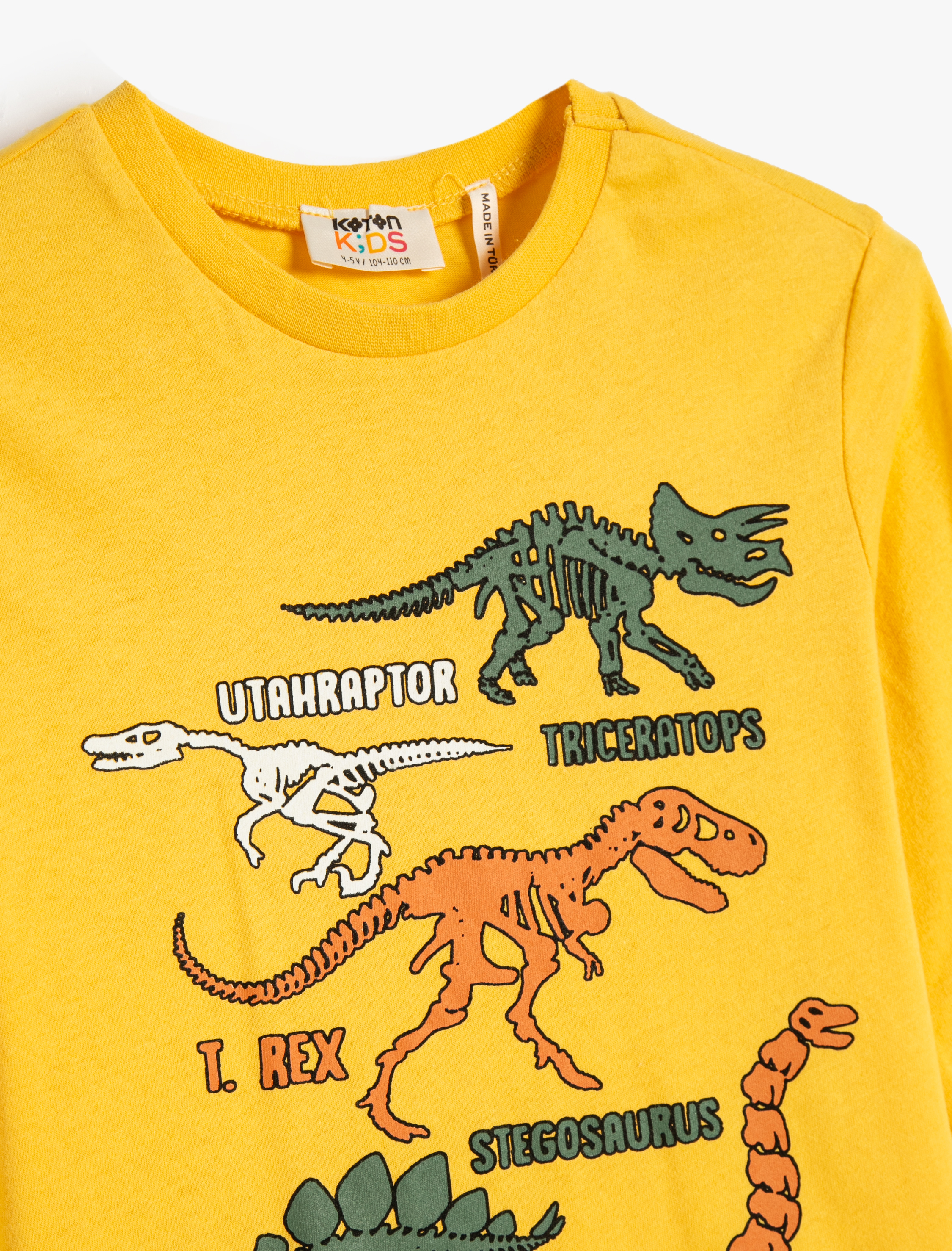  Erkek Çocuk Dinozorlu Tişört Uzun Kollu Bisiklet Yaka Pamuklu