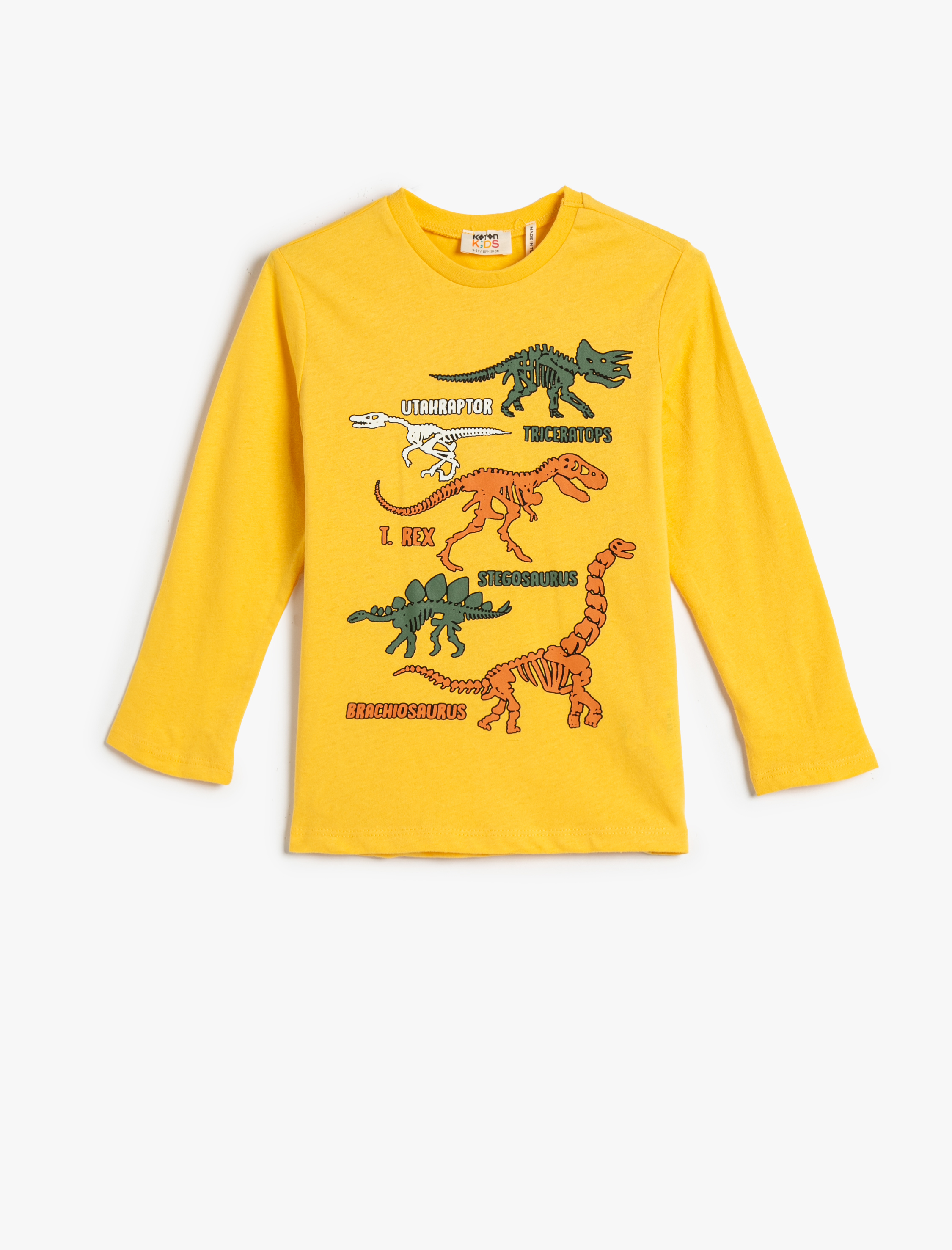  Erkek Çocuk Dinozorlu Tişört Uzun Kollu Bisiklet Yaka Pamuklu