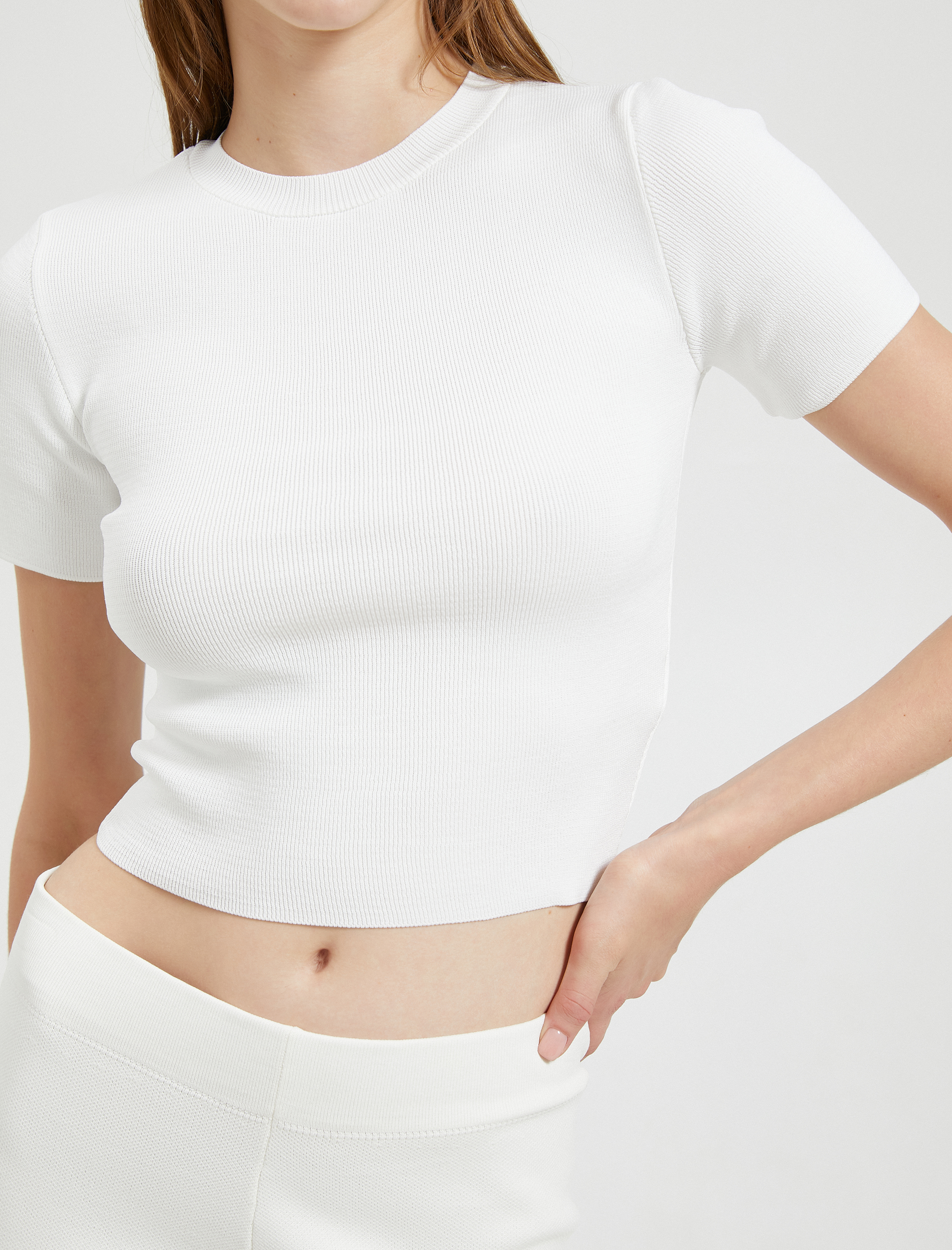   Crop Triko Kazak Kısa Kollu