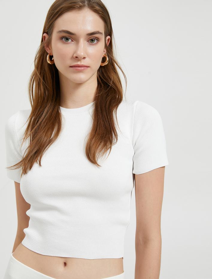  Crop Triko Kazak Kısa Kollu