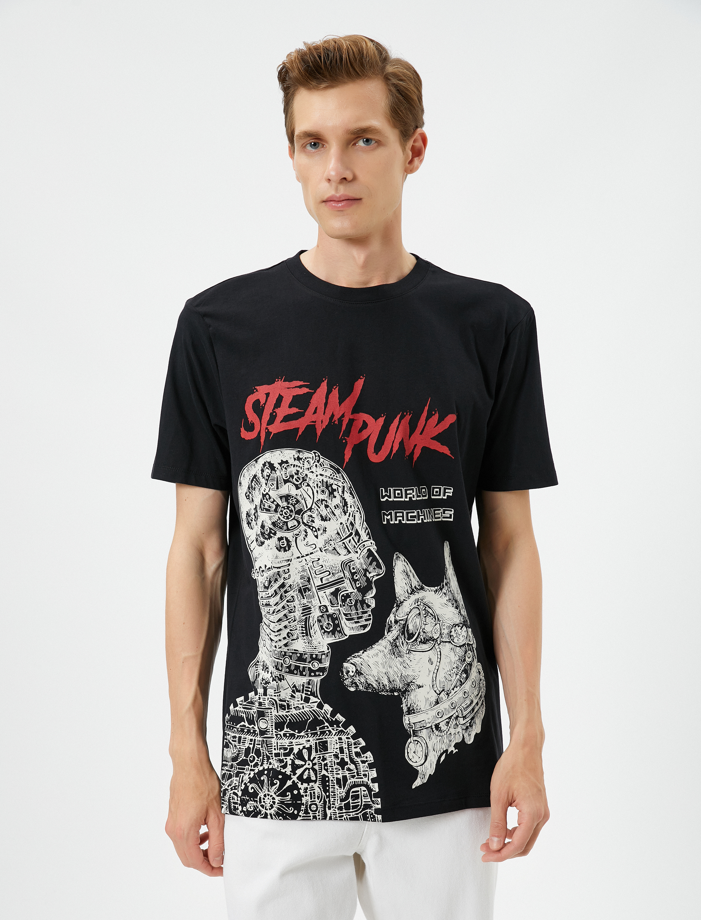   Slogan Baskılı Tişört Bisiklet Yaka Kısa Kollu Pamuklu