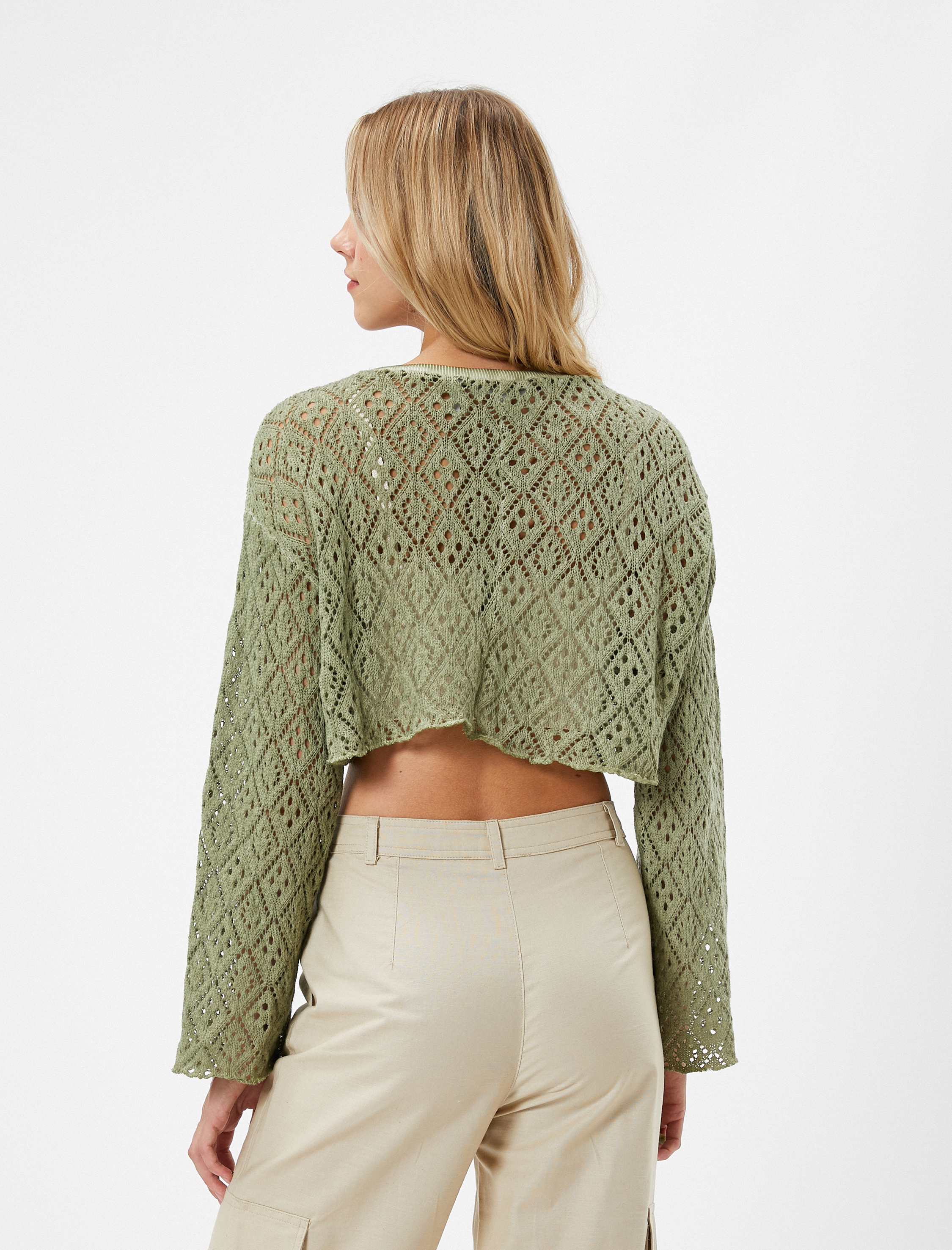 Uzun Kollu Tişört Crop Ajurlu Rahat Kesim Bisiklet Yaka