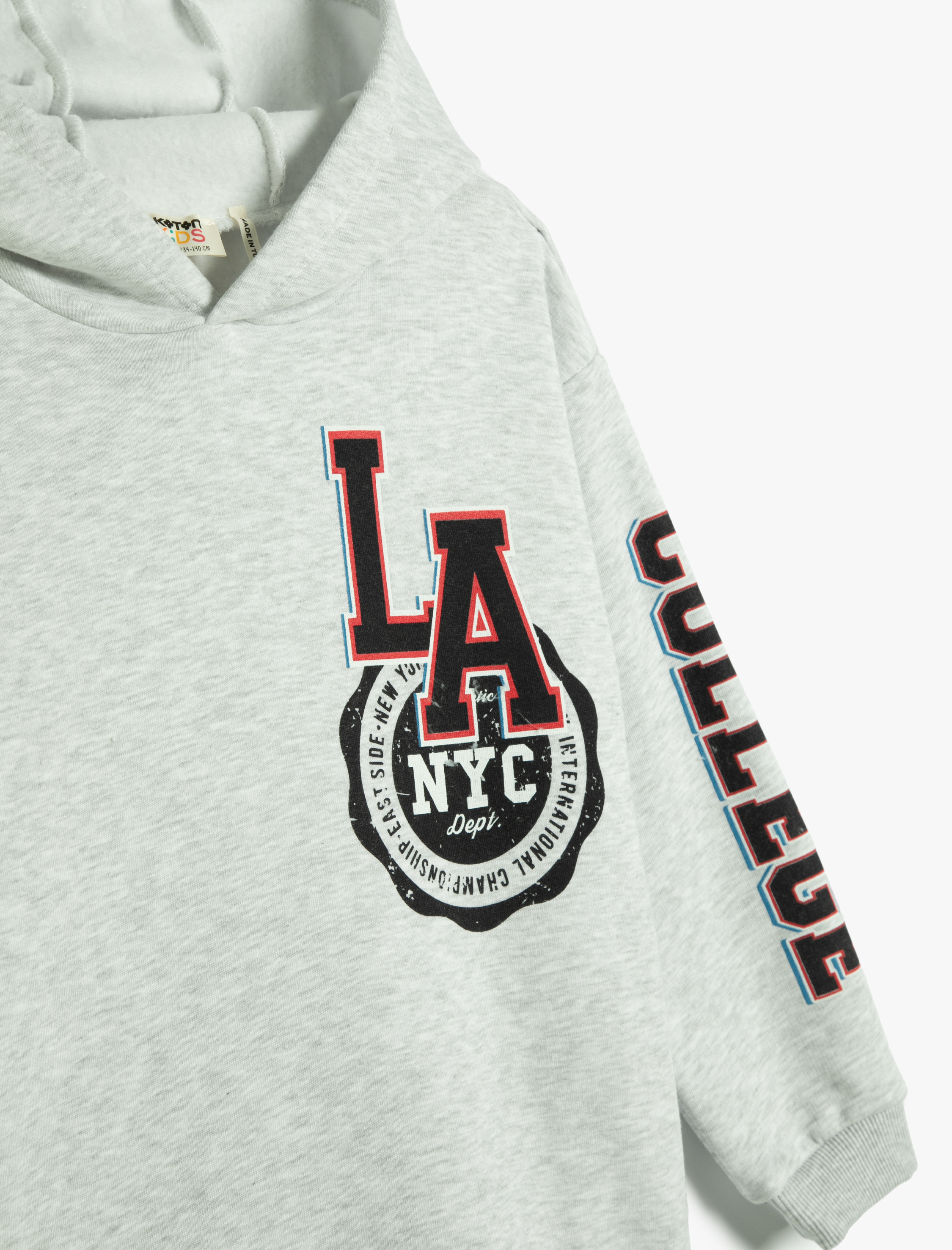  Erkek Çocuk Kolej Kapşonlu Sweatshirt Şardonlu Baskılı ve Aplike Detaylı