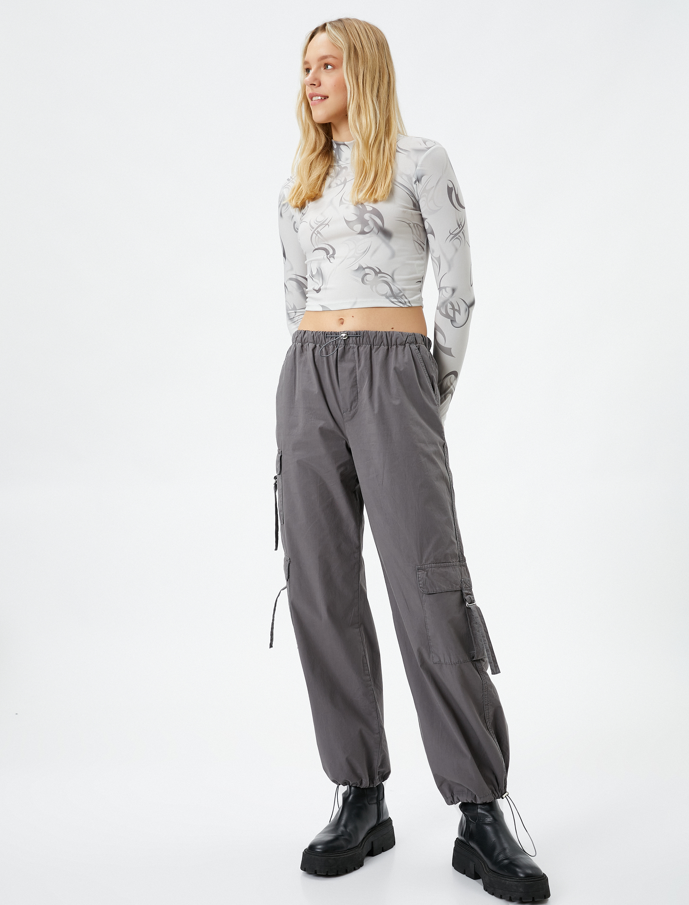   Paraşüt Pantolon Beli Lastikli Cep Detaylı Stoperli