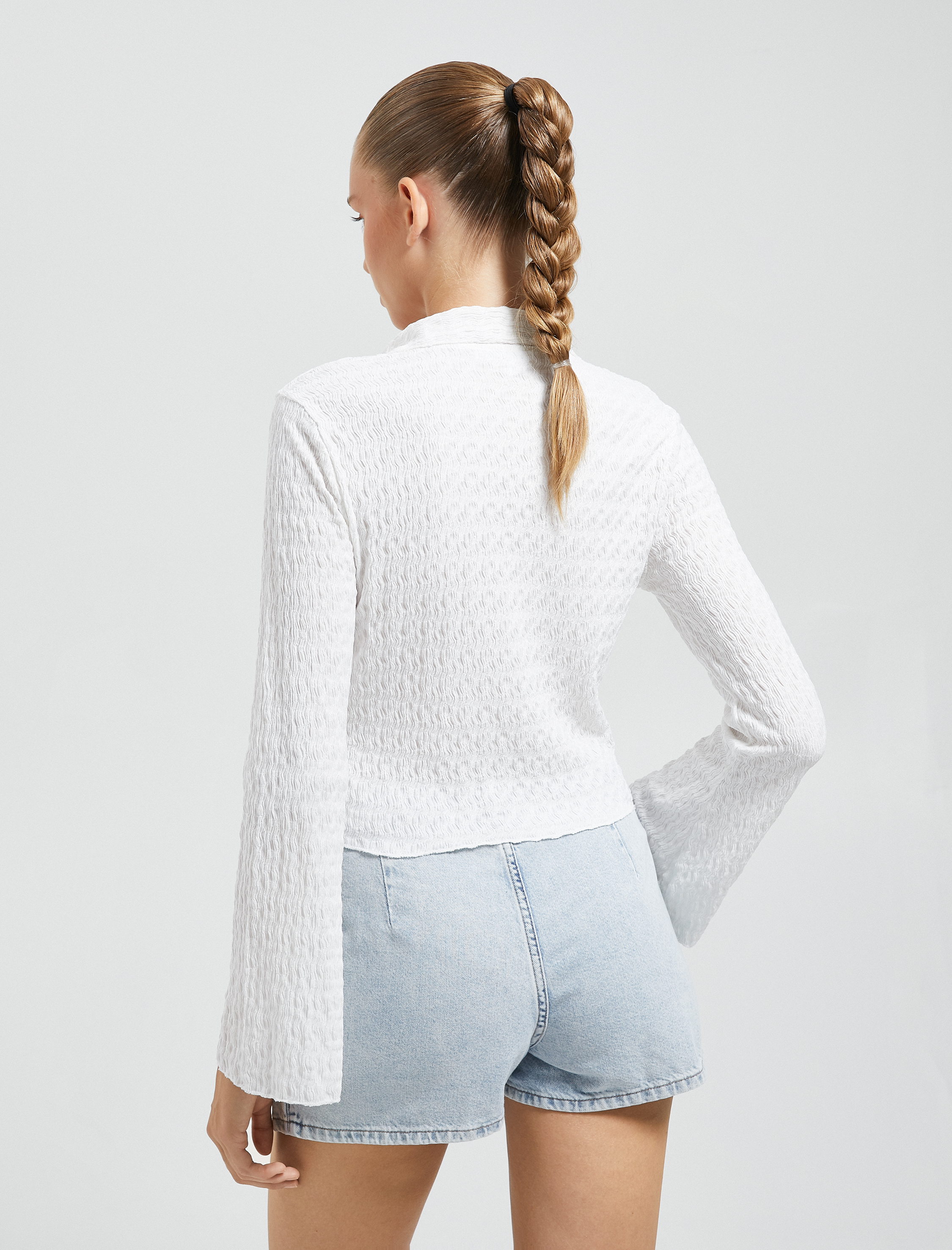   Uzun Kollu Tişört Gömlek Yaka Düğmeli Bürümcük