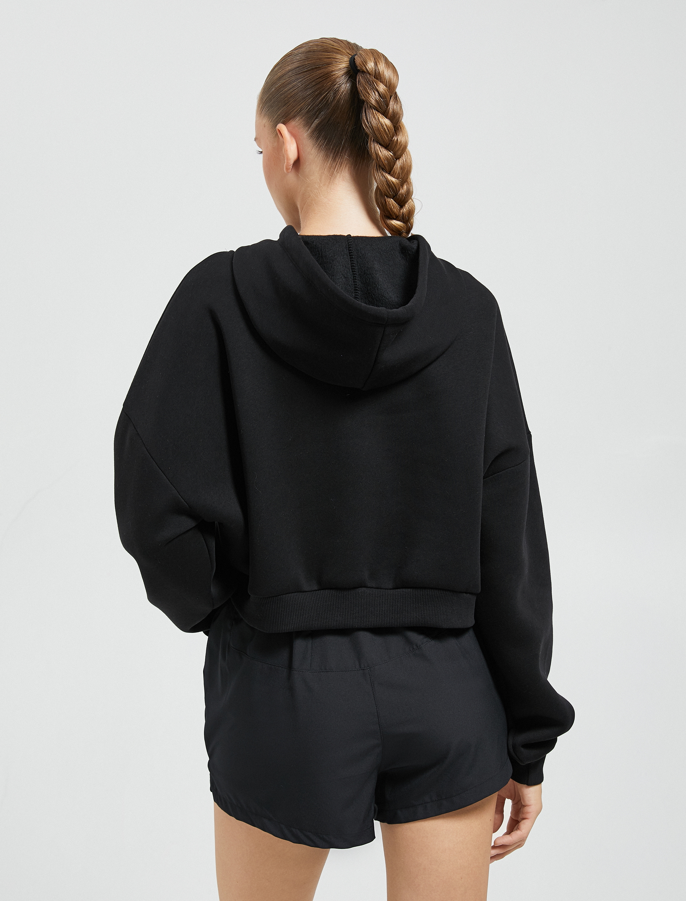   Şardonlu Crop Sweatshirt Spor Slogan Nakışlı Kapüşonlu Ribanalı