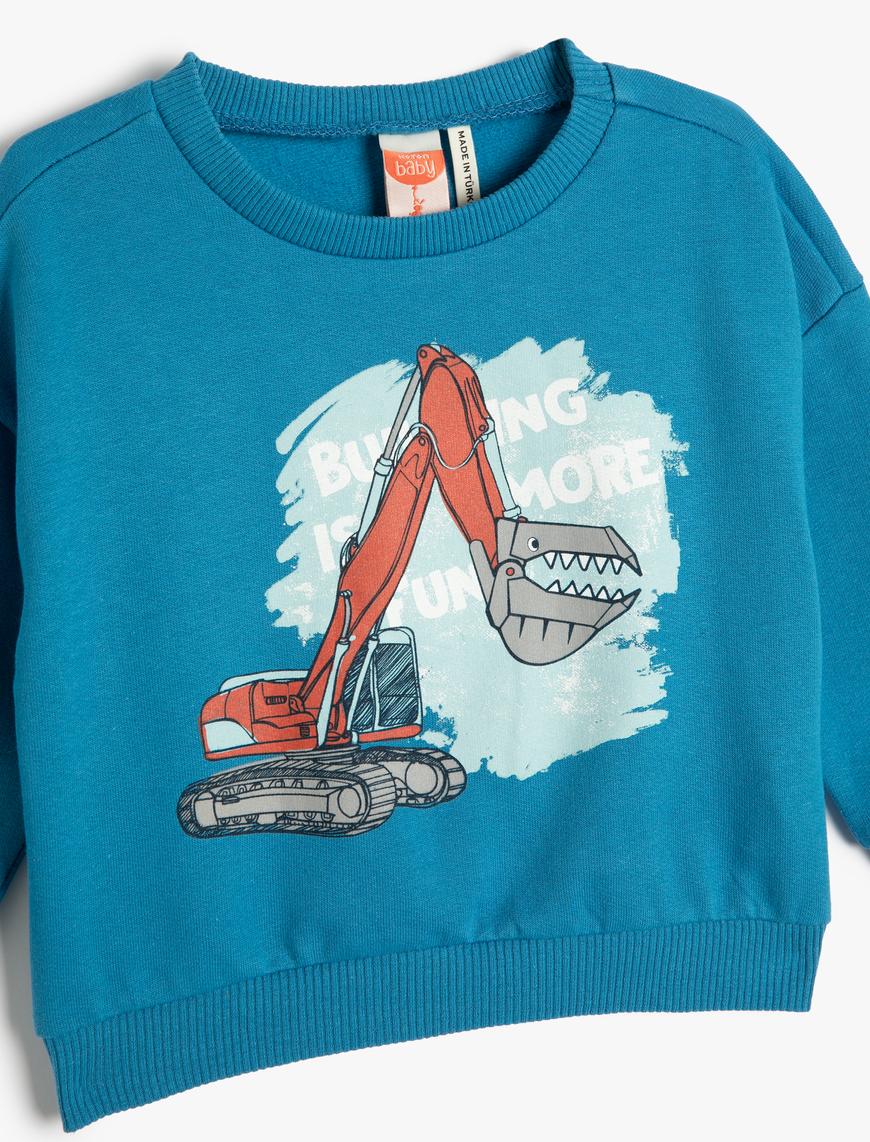  Erkek Bebek Sweatshirt Baskılı Uzun Kollu Bisiklet Yaka Şardonlu Pamuklu