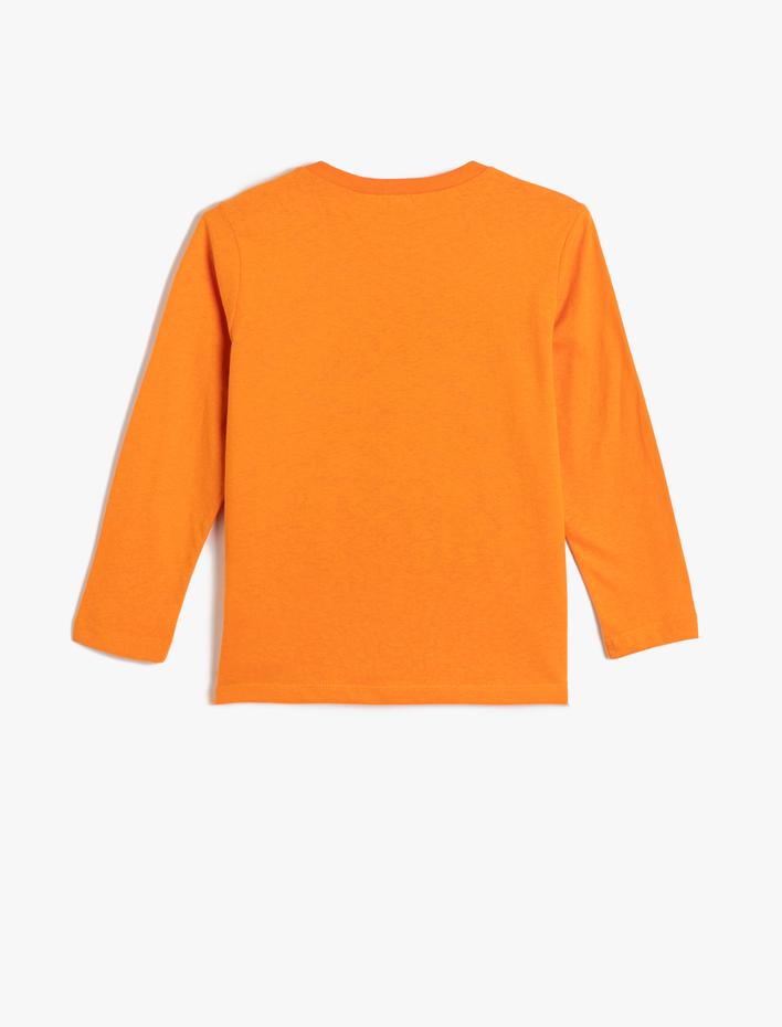 Erkek Çocuk Dinozor Baskılı Tişört Uzun Kollu Bisiklet Yaka Pamuklu