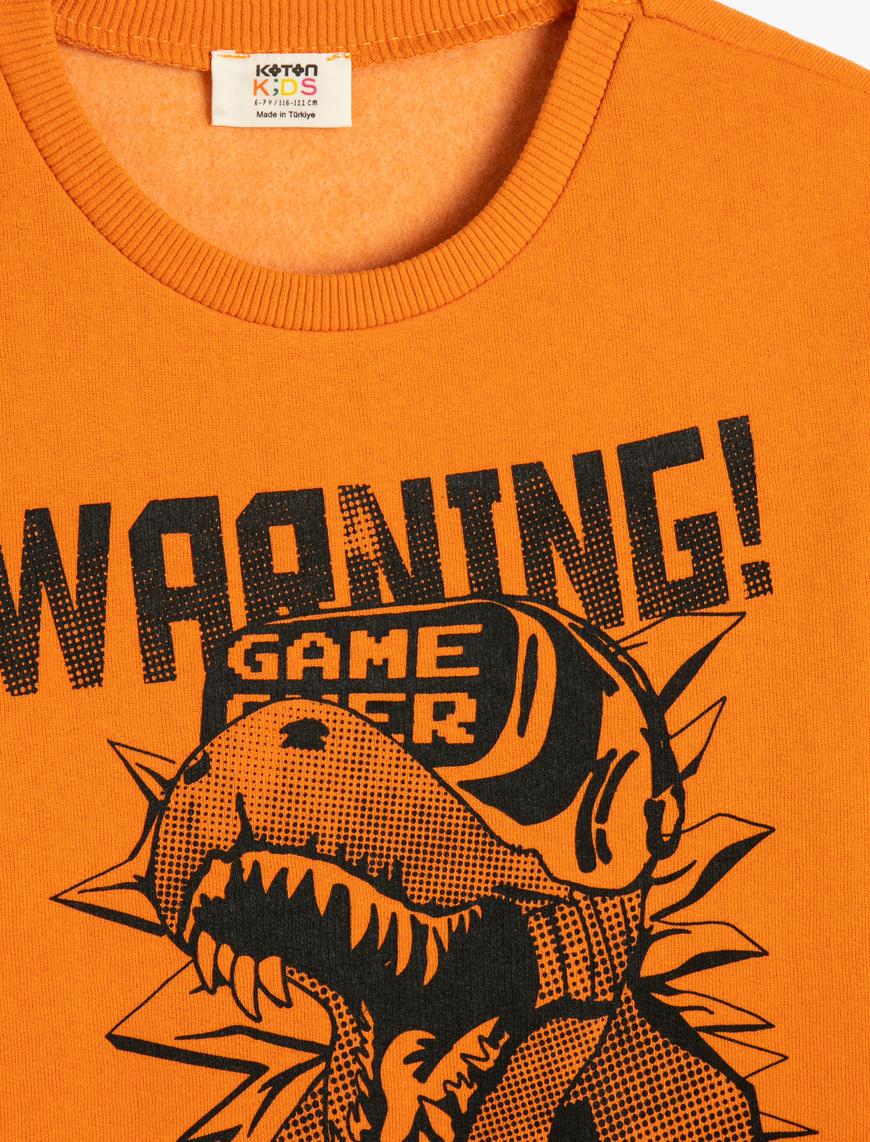  Erkek Çocuk Dinozor Baskılı Sweatshirt Uzun Kollu Bisiklet Yaka Pamuklu