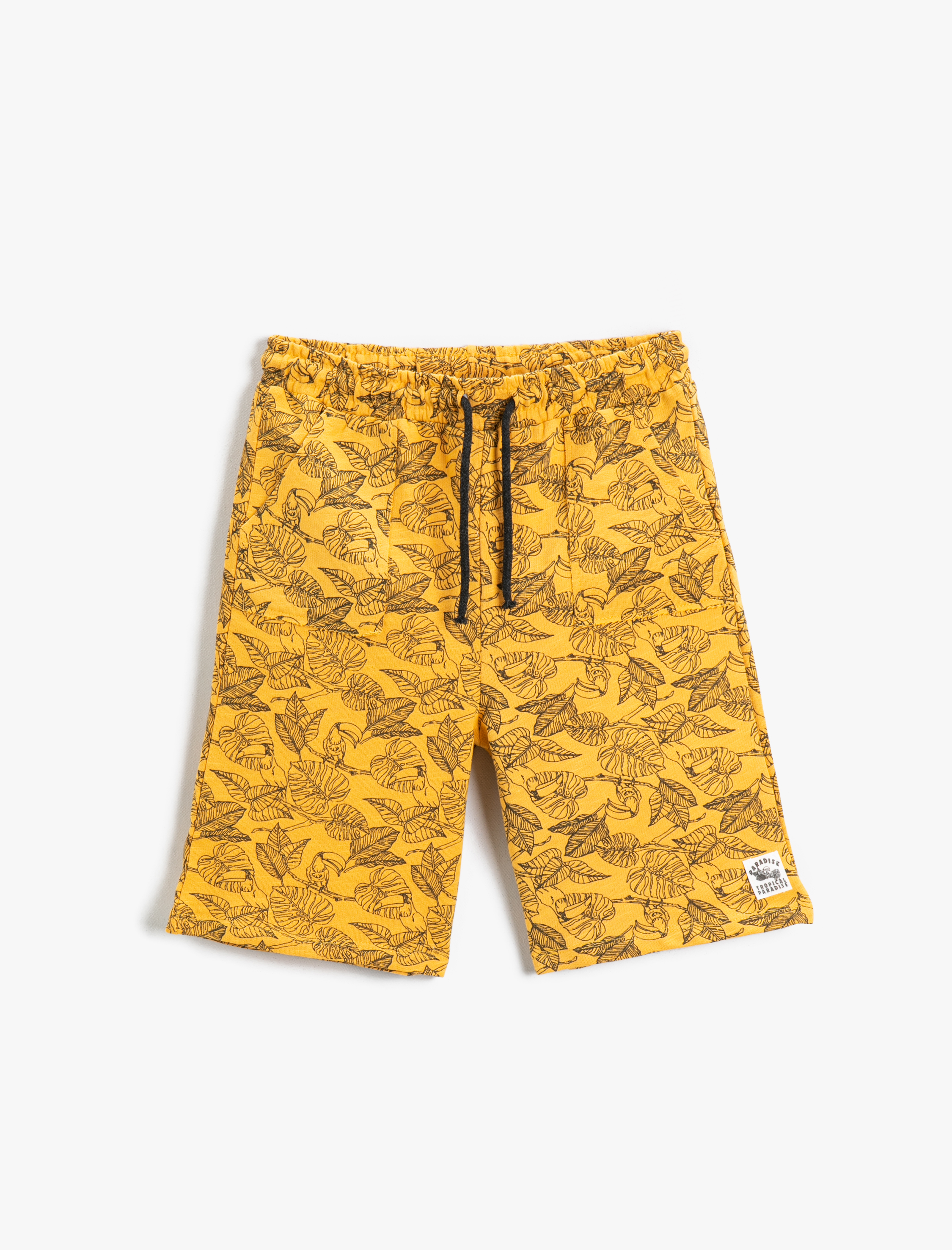  Erkek Çocuk Yaprak Baskılı Şort Pamuklu Beli Bağcıklı