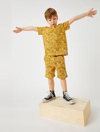 Yaprak Baskılı Şort Pamuklu Beli Bağcıklı