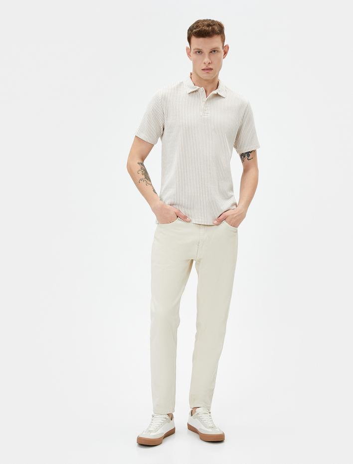  Polo Yaka Tişört Kısa Kollu Düğme Detaylı