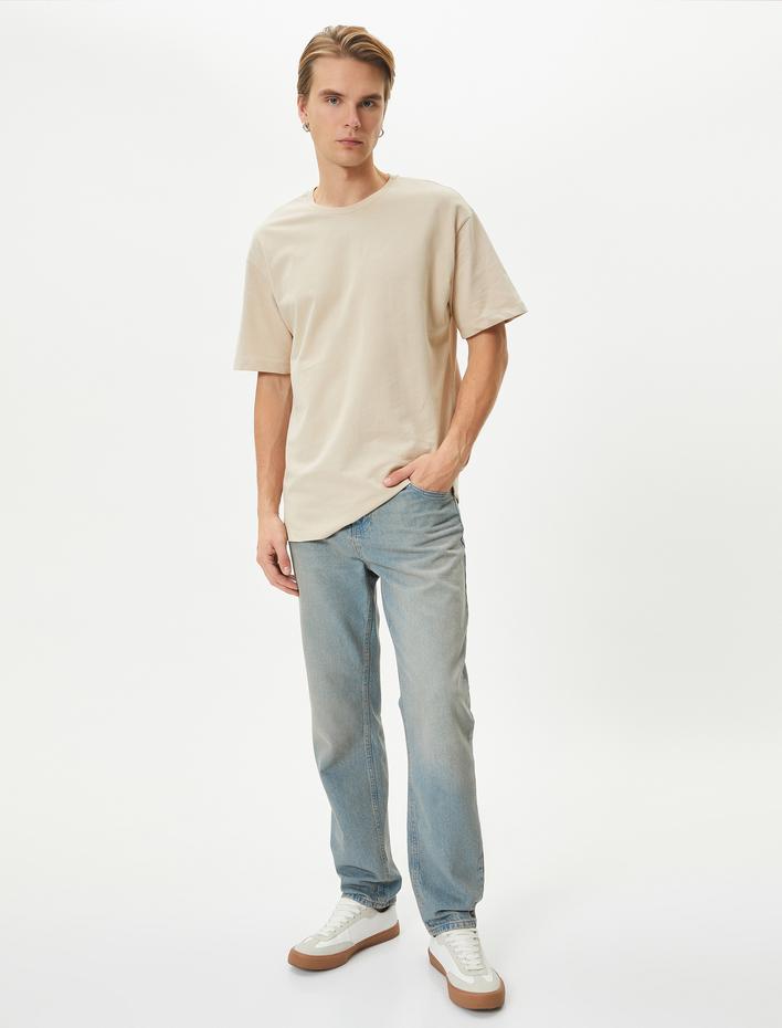  Basic Oversize Tişört Bisiklet Yaka Düşük Omuzlu Kısa Kollu Pamuklu