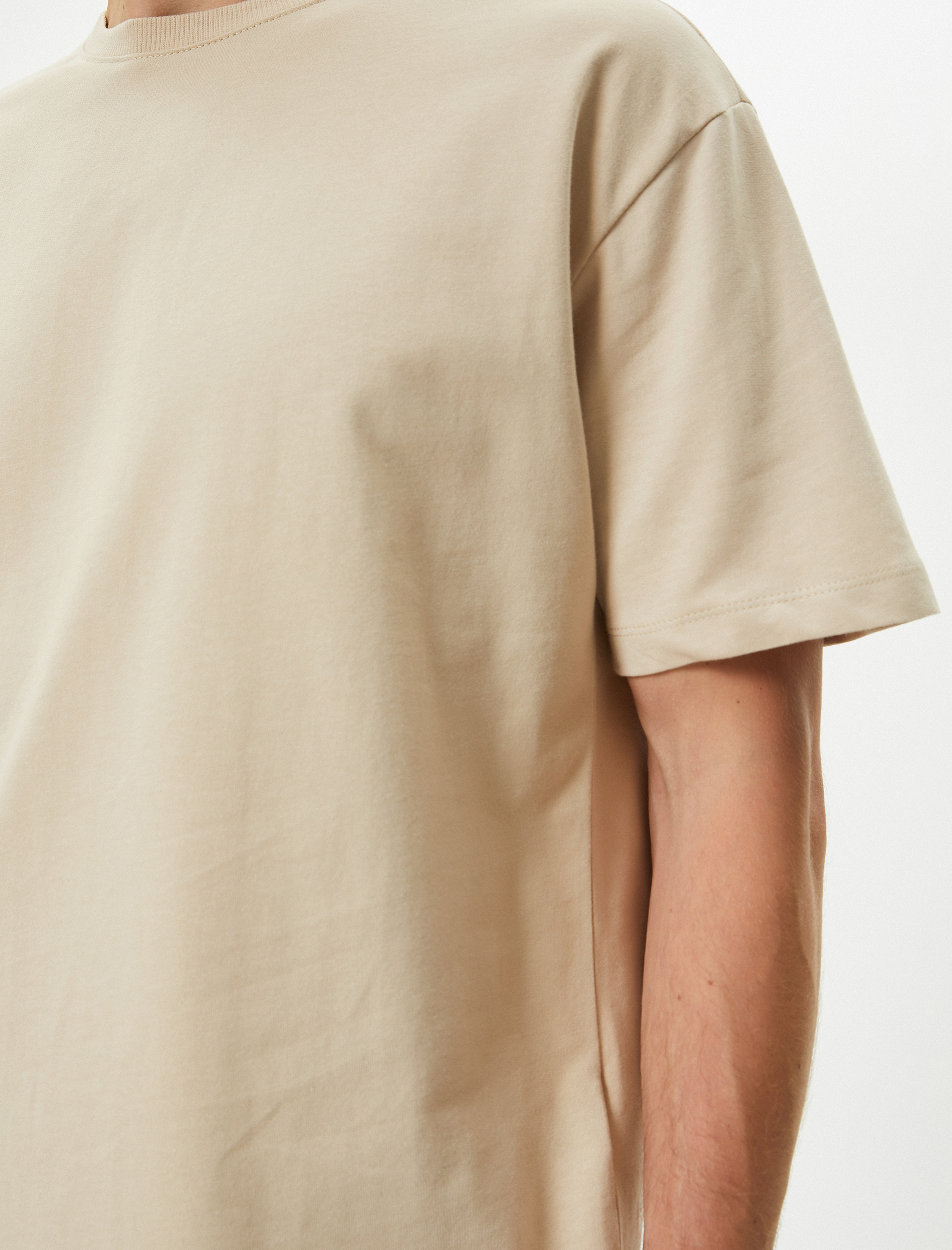   Basic Oversize Tişört Bisiklet Yaka Düşük Omuzlu Kısa Kollu Pamuklu