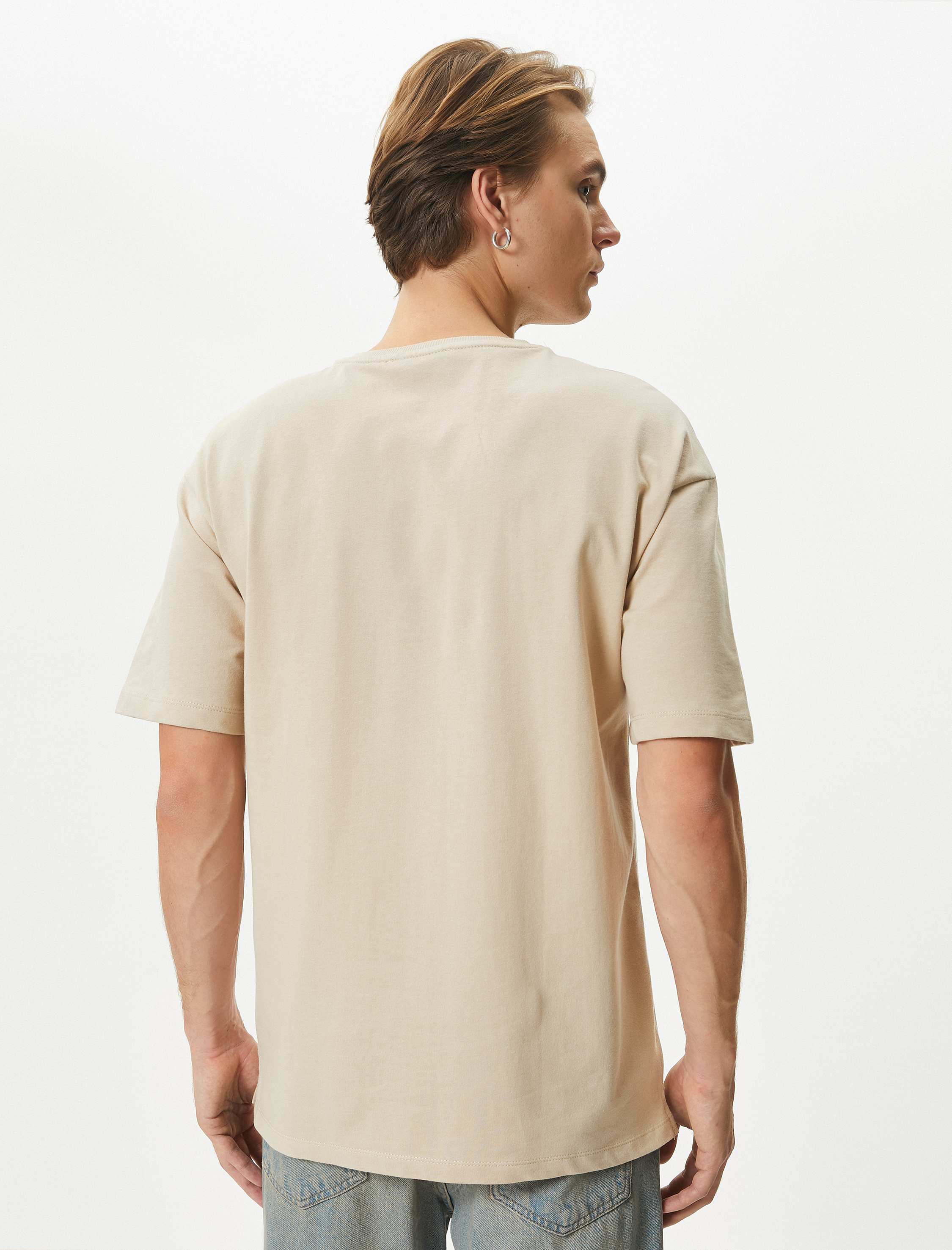   Basic Oversize Tişört Bisiklet Yaka Düşük Omuzlu Kısa Kollu Pamuklu