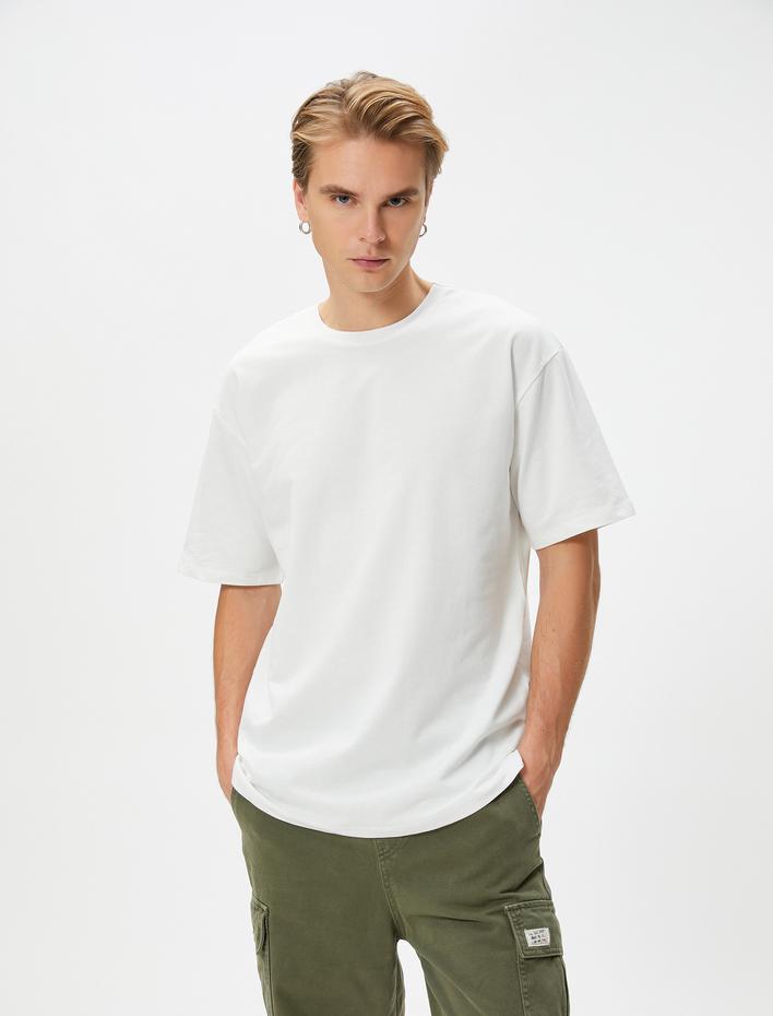  Basic Oversize Tişört Bisiklet Yaka Düşük Omuzlu Kısa Kollu Pamuklu