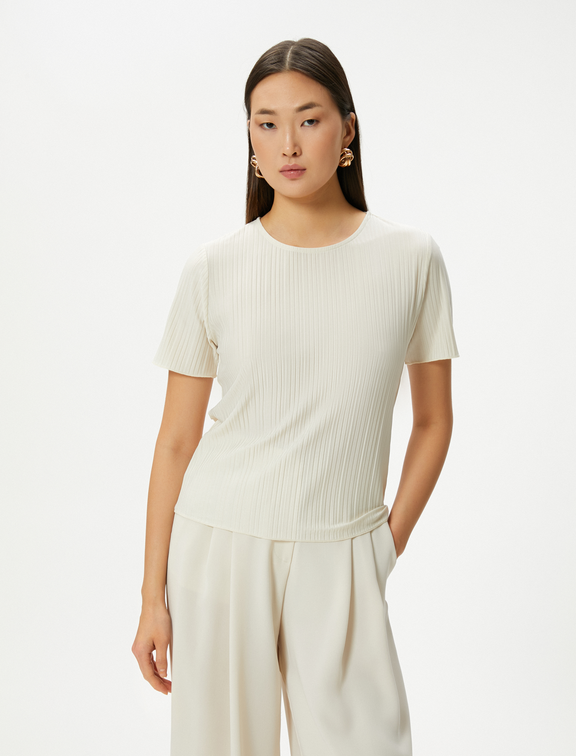   Kısa Kollu Tişört Bisiklet Yaka Dokulu