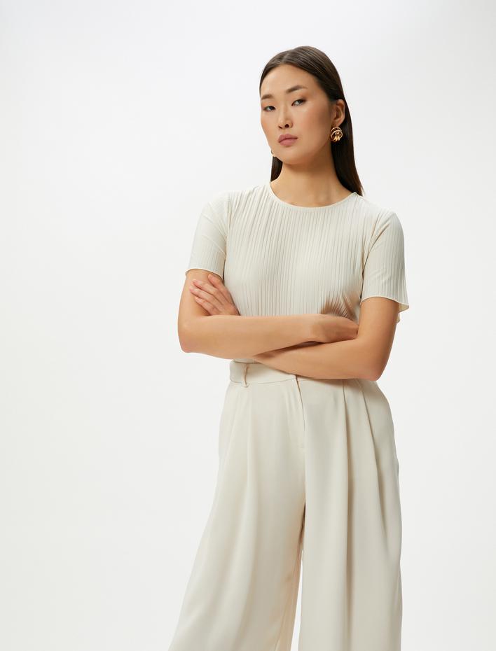  Kısa Kollu Tişört Bisiklet Yaka Dokulu