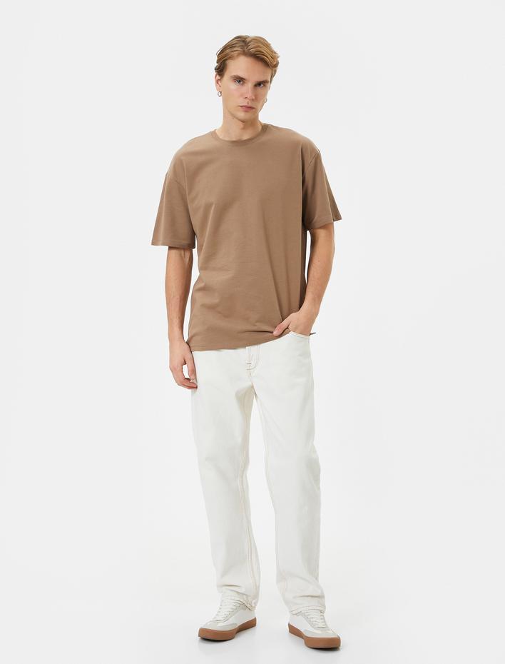  Basic Oversize Tişört Bisiklet Yaka Düşük Omuzlu Kısa Kollu Pamuklu