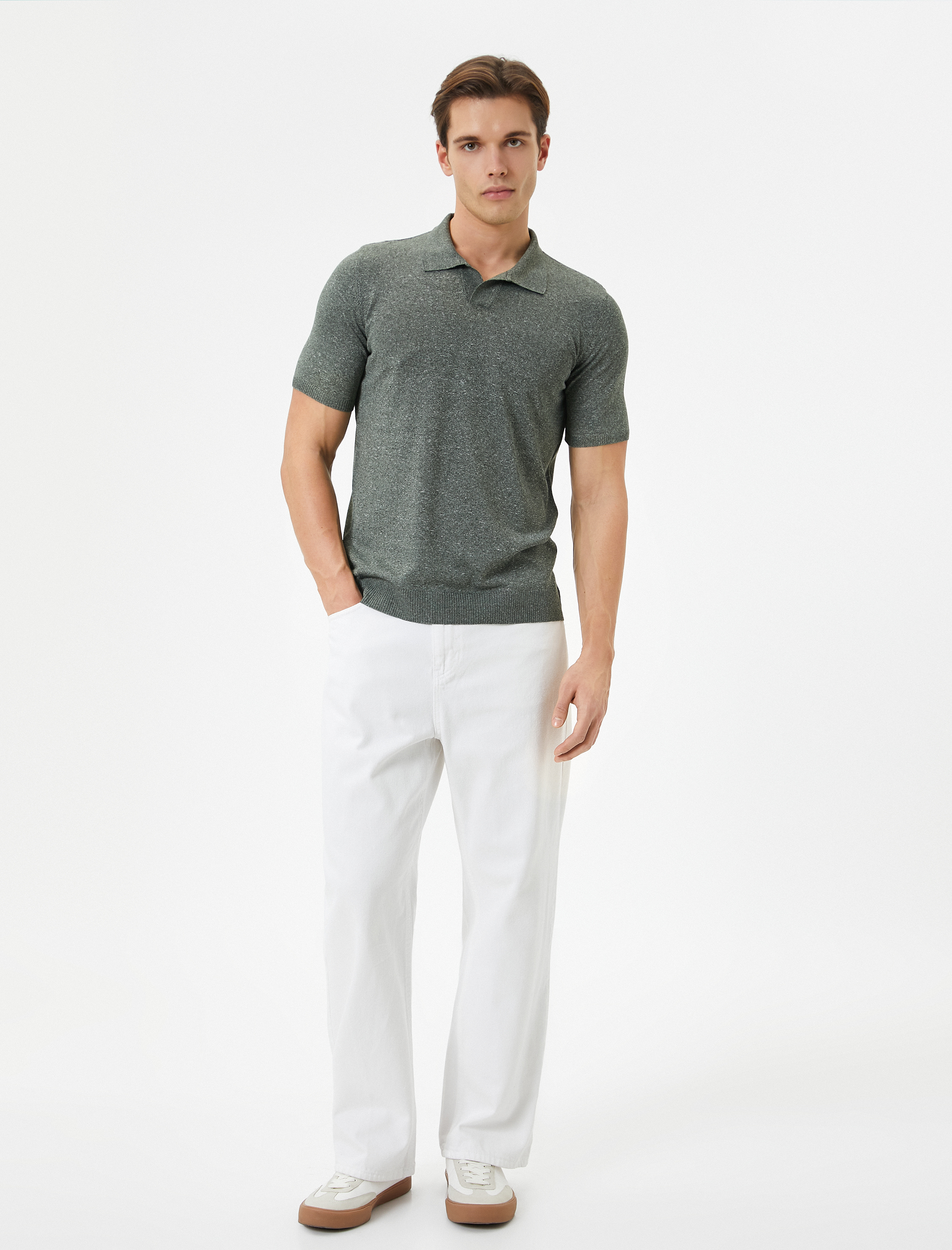 Polo Yaka İnce Triko Tişört Slim Fit Kısa Kollu Kırçıllı