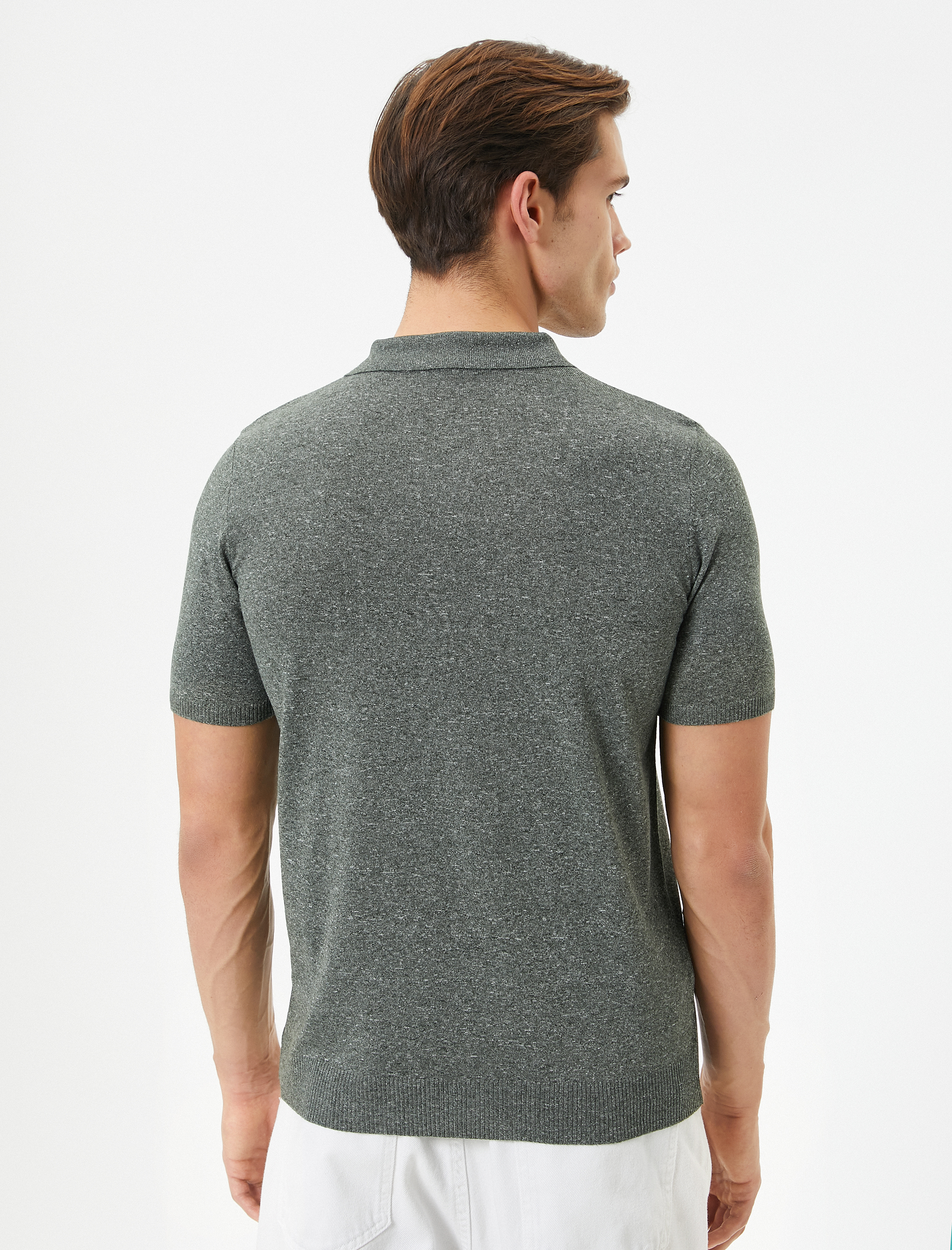 Polo Yaka İnce Triko Tişört Slim Fit Kısa Kollu Kırçıllı