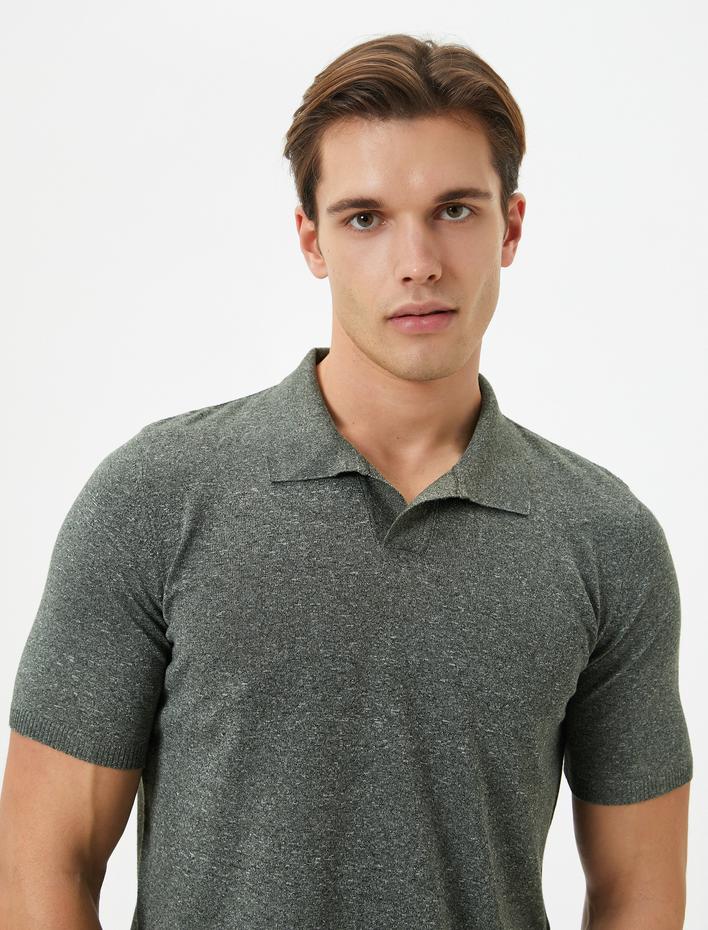  Polo Yaka İnce Triko Tişört Slim Fit Kısa Kollu Kırçıllı