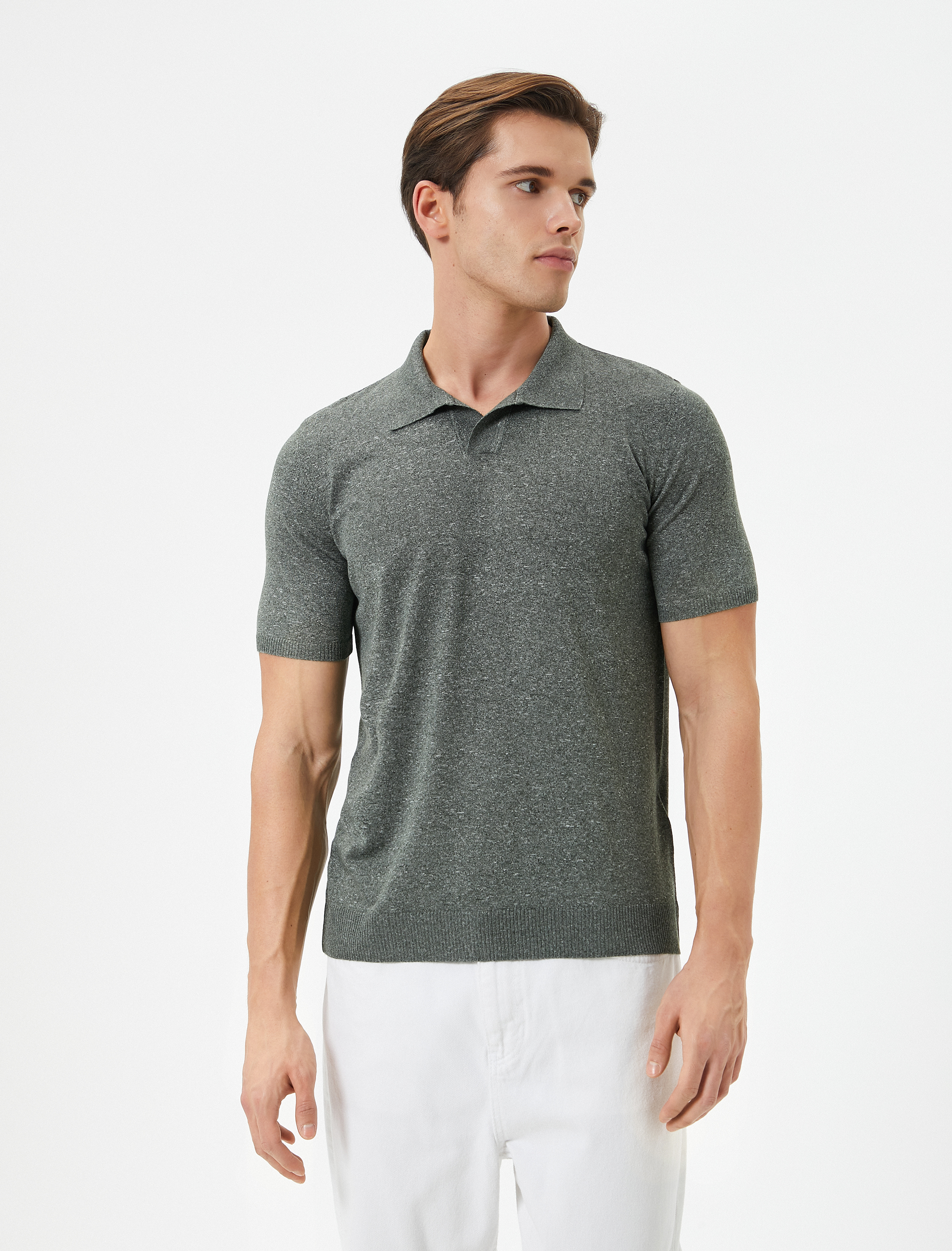 Polo Yaka İnce Triko Tişört Slim Fit Kısa Kollu Kırçıllı