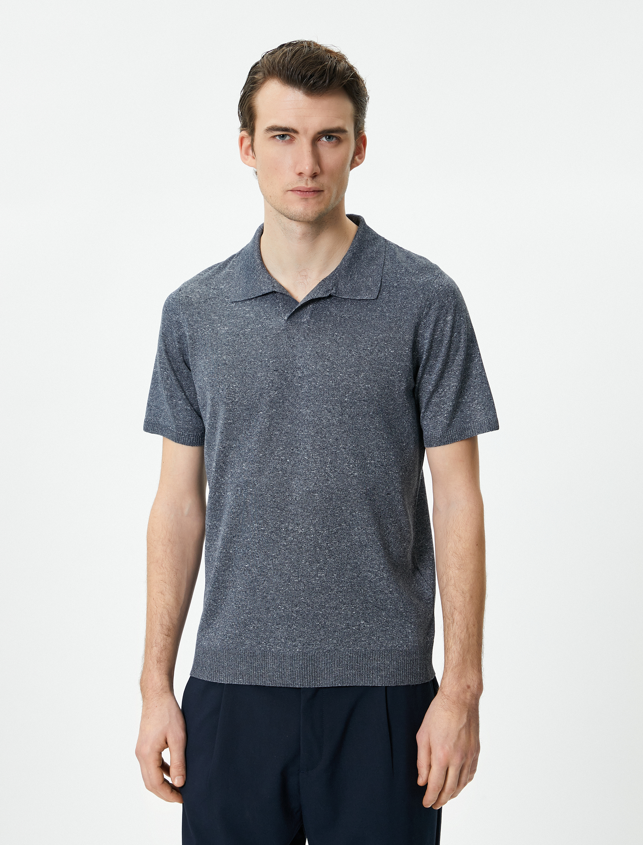 Polo Yaka İnce Triko Tişört Slim Fit Kısa Kollu Kırçıllı