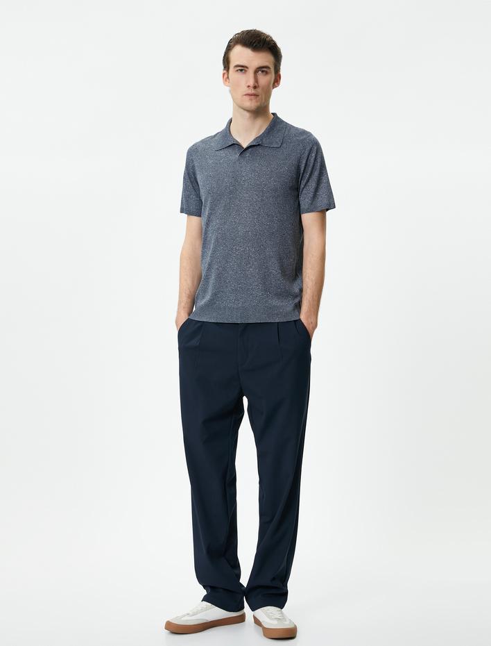  Polo Yaka İnce Triko Tişört Slim Fit Kısa Kollu Kırçıllı