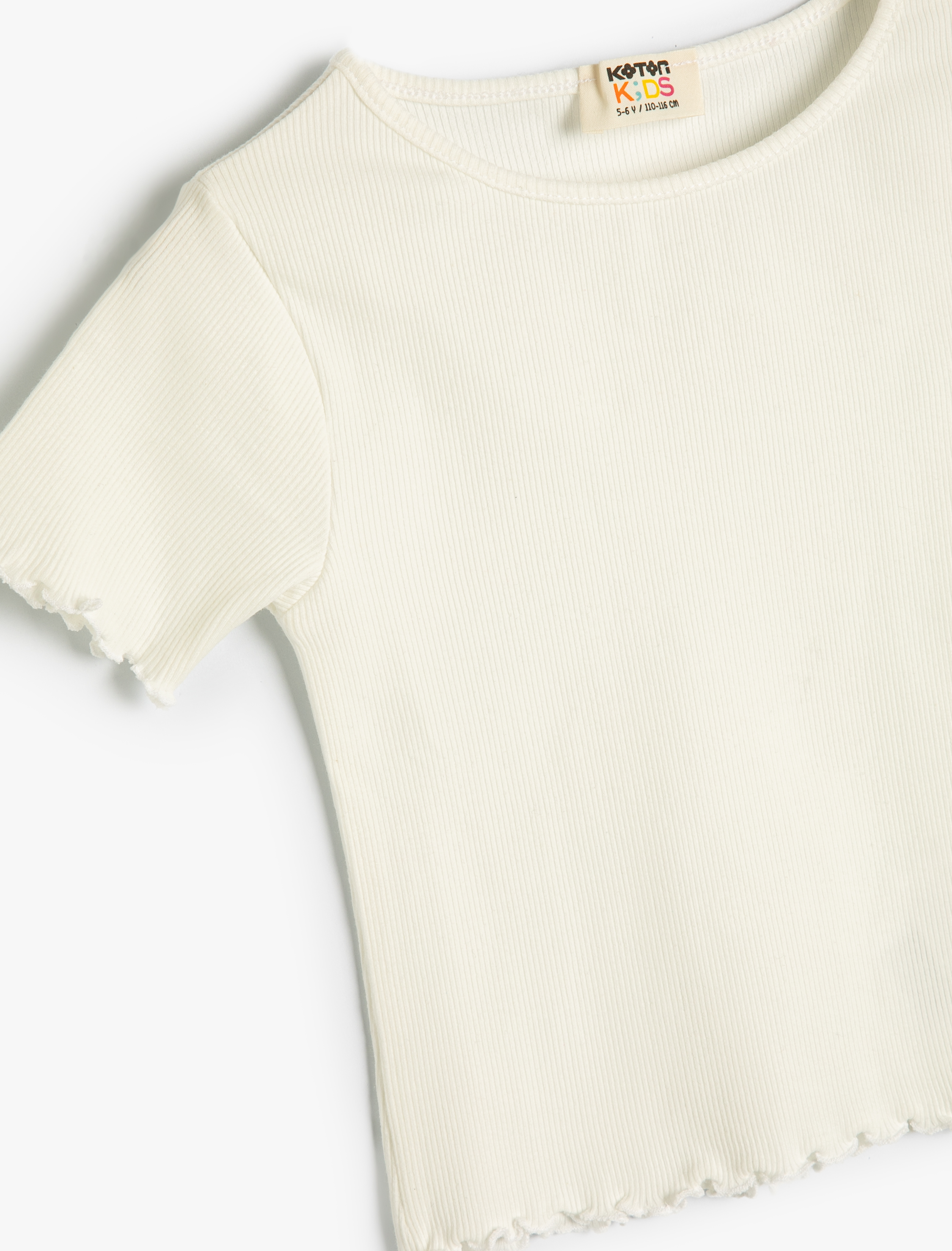  Kız Çocuk Basic Tişört Kısa Kollu Bisiklet Yaka Ribanalı Pamuklu