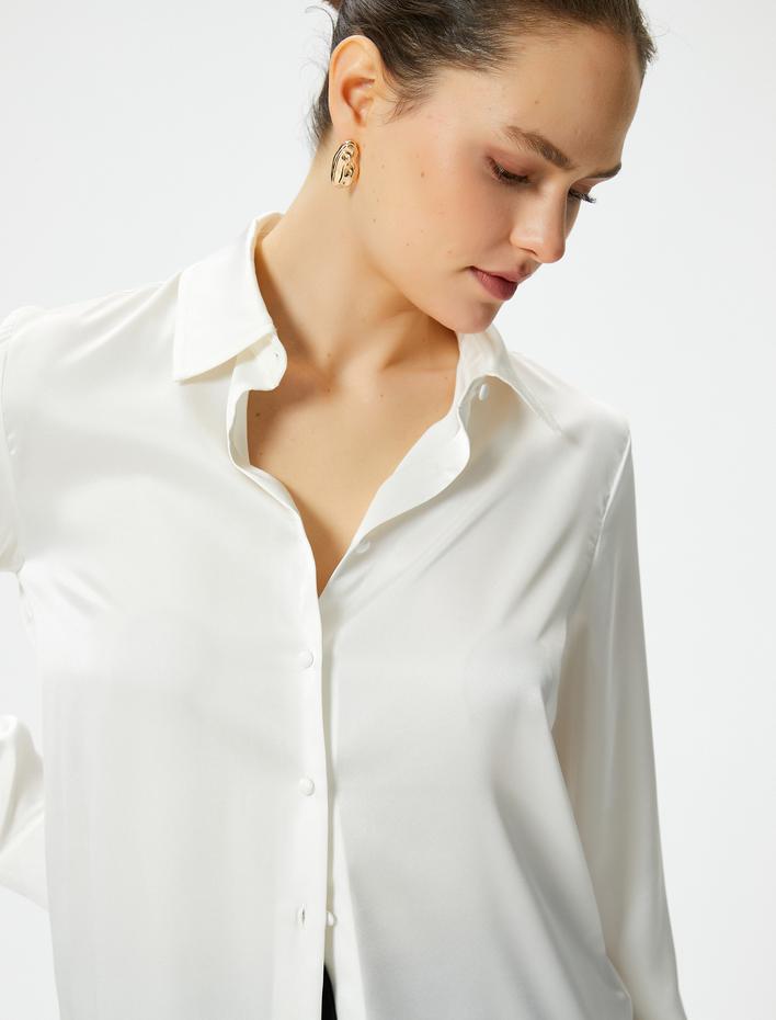  Saten Gömlek Uzun Kollu Düğmeli Standart Kesim