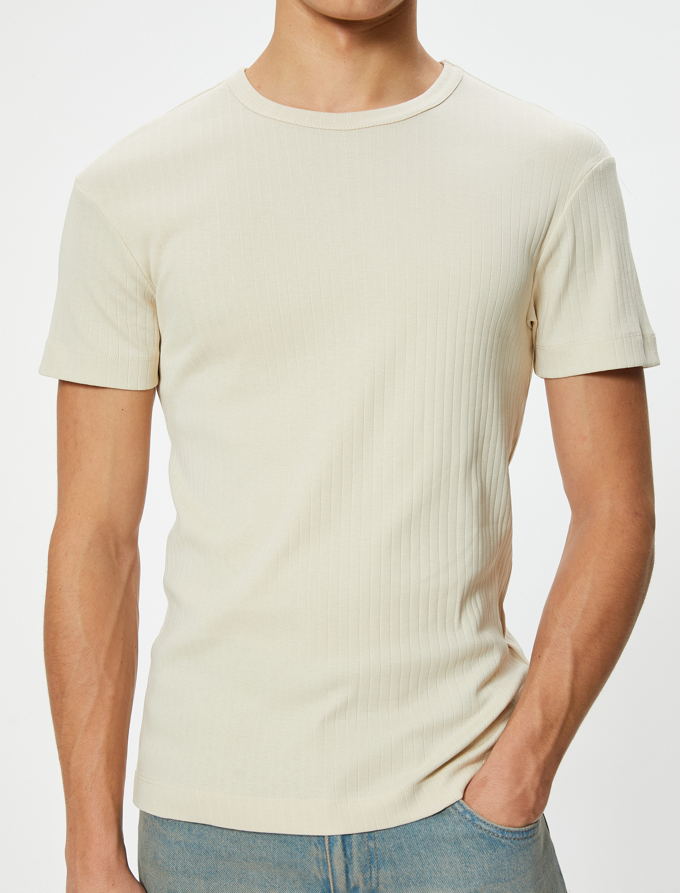   Basic Tişört Slim Fit Dokulu Kısa Kollu