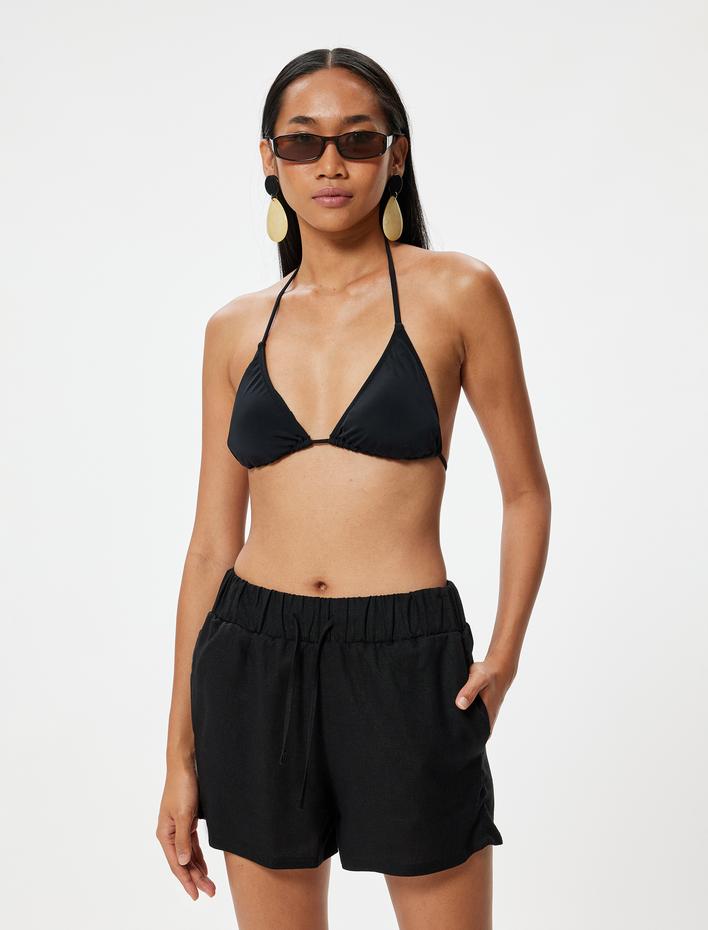  Mini Keten Şort Bağcıklı Normal Bel Cep Detaylı Rahat Kalıp