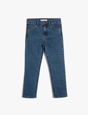 Kot Pantolon Ayarlanabilir Lastikli Pamuklu - Slim Jean