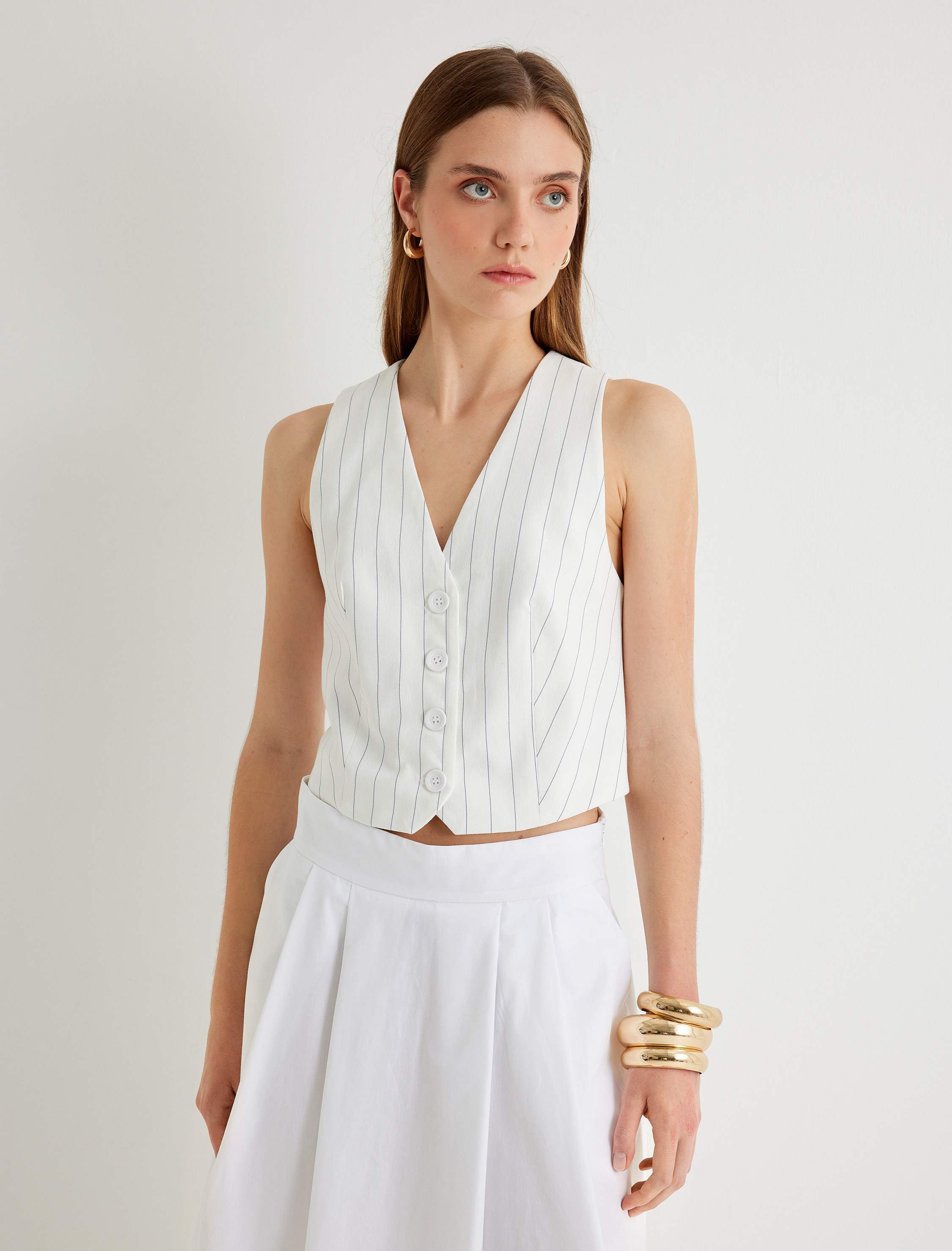   Koton X Sima Tarkan - Crop Yelek Düğmeli Pamuklu